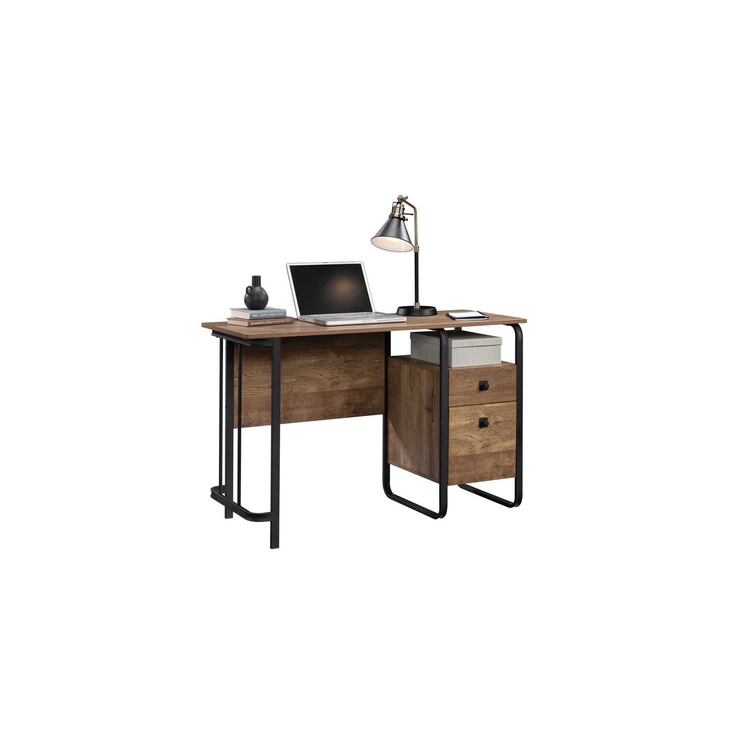 Sauder Station House Engineered Wood and Metal Desk in Etched Oak