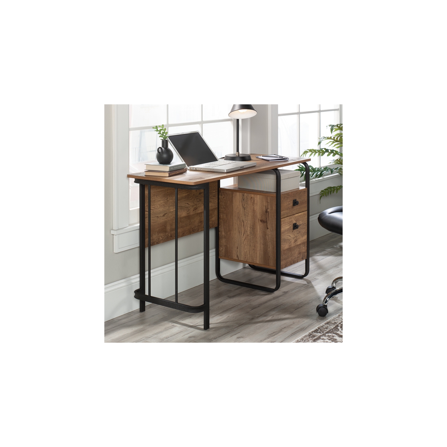 Sauder Station House Engineered Wood and Metal Desk in Etched Oak