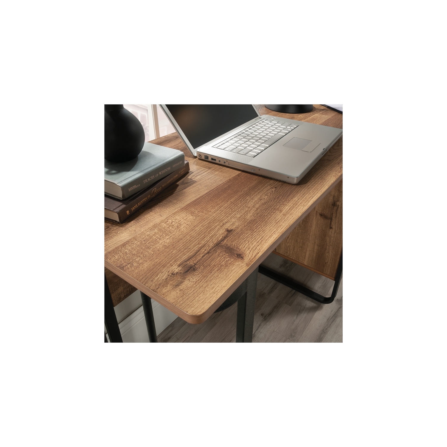 Sauder Station House Engineered Wood and Metal Desk in Etched Oak