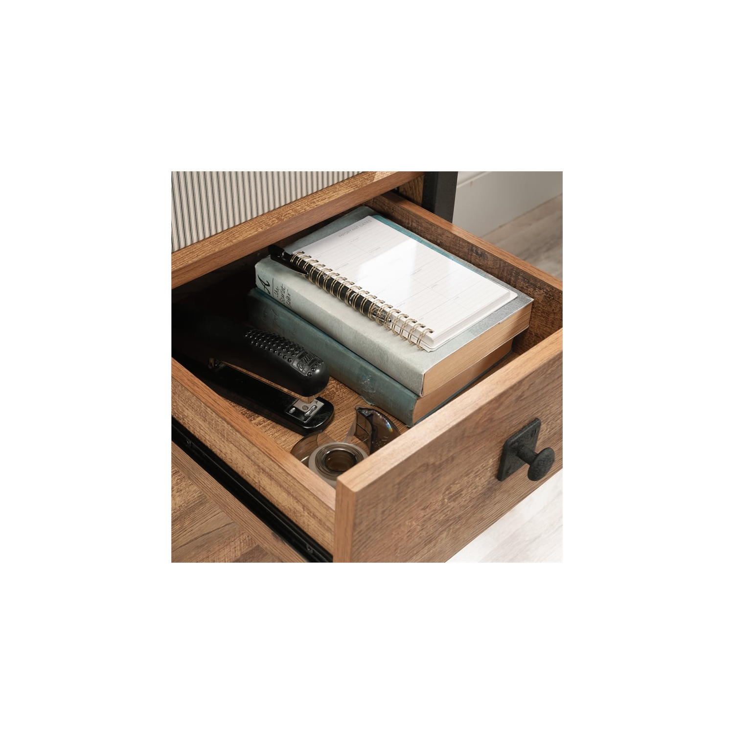 Sauder Station House Engineered Wood and Metal Desk in Etched Oak