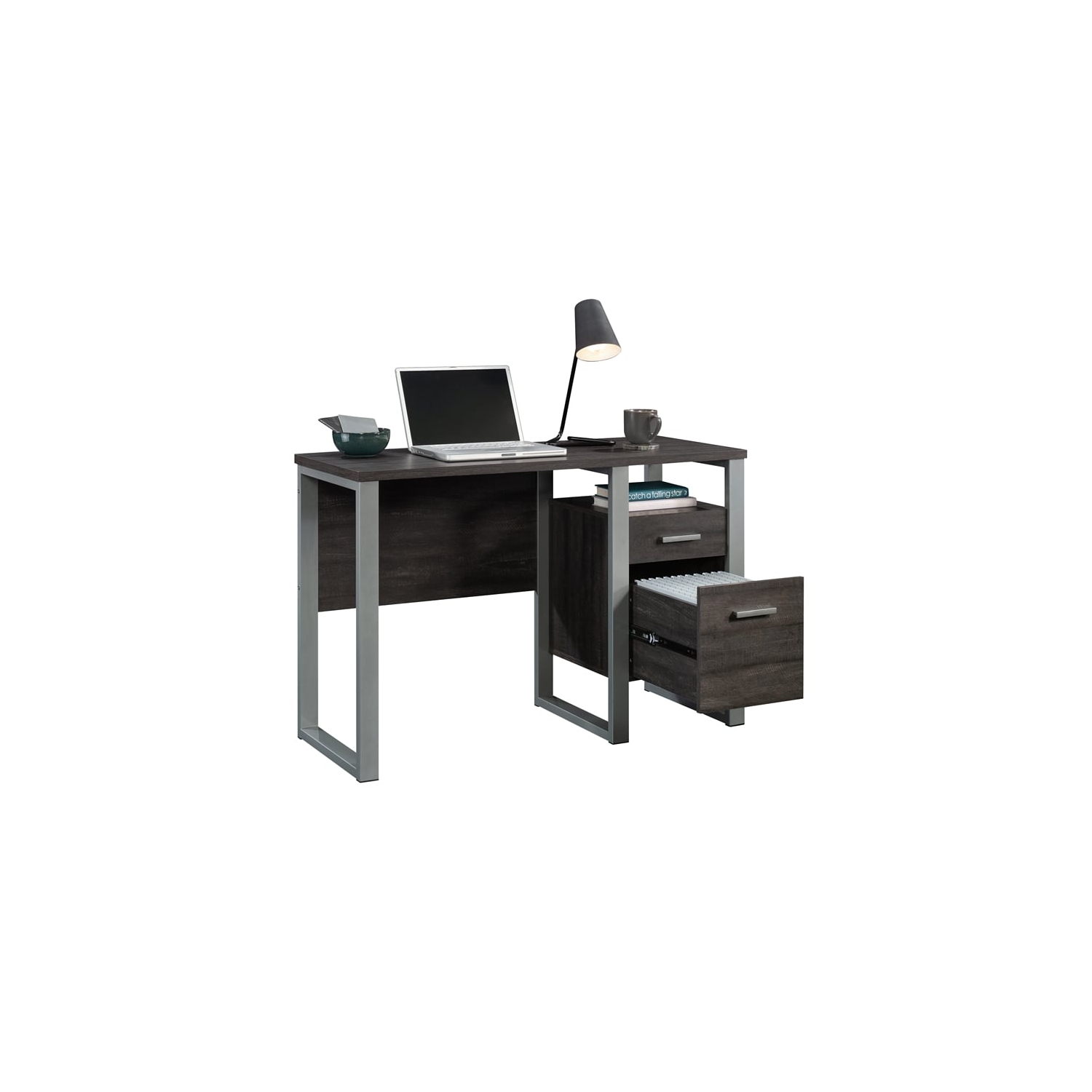 Sauder Rock Glen Engineered Wood and Metal Desk in Blade Walnut