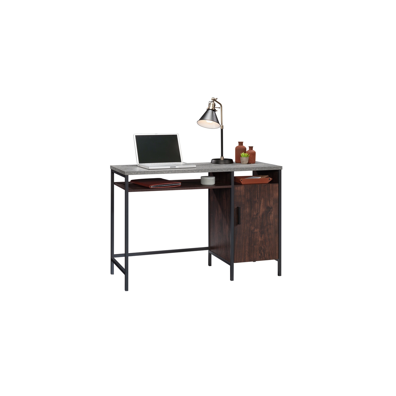 Sauder – Bureau en bois d’ingénierie et en métal Market Commons, noyer riche