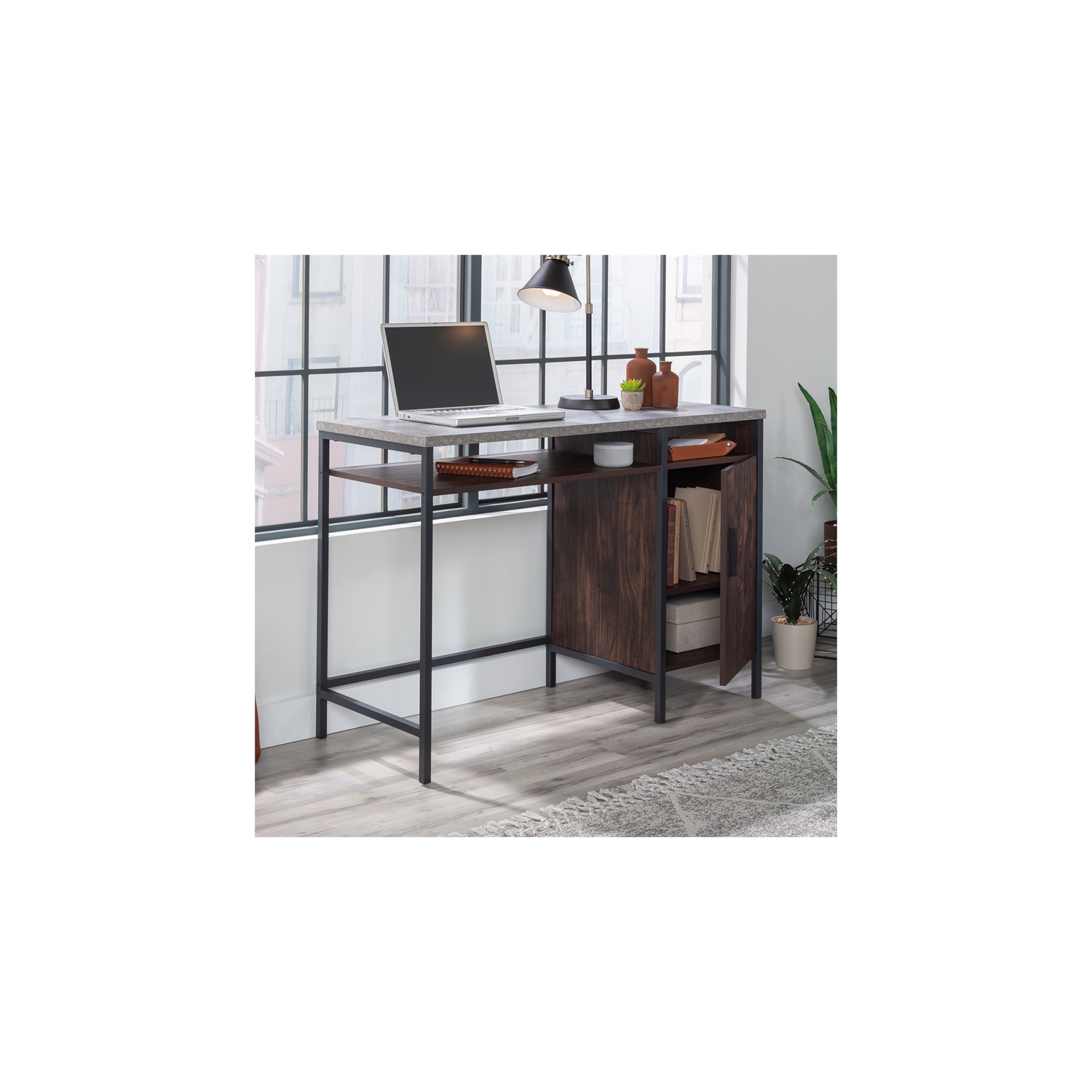 Sauder – Bureau en bois d’ingénierie et en métal Market Commons, noyer riche