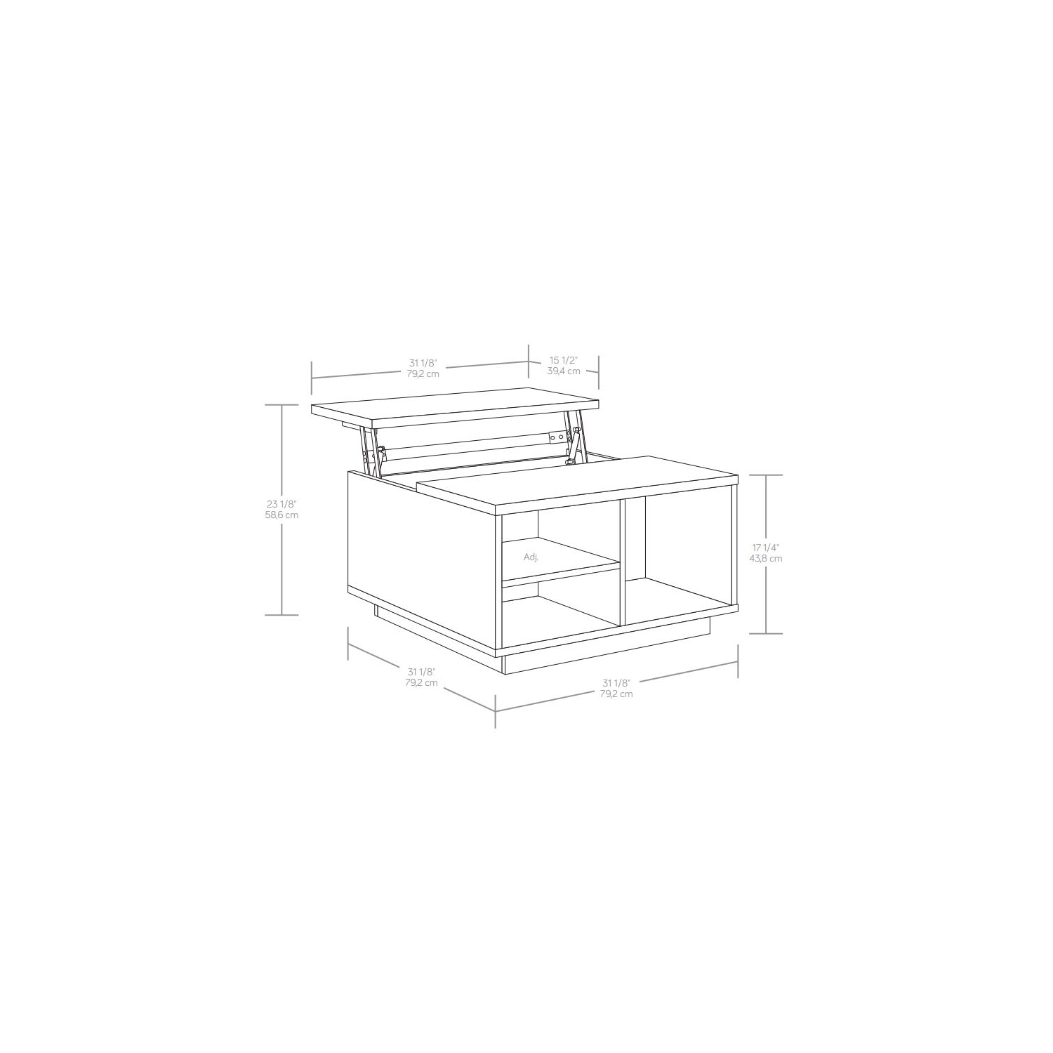 Sauder East Rock Engineered Wood Lift Top Coffee Table in Ashen Oak