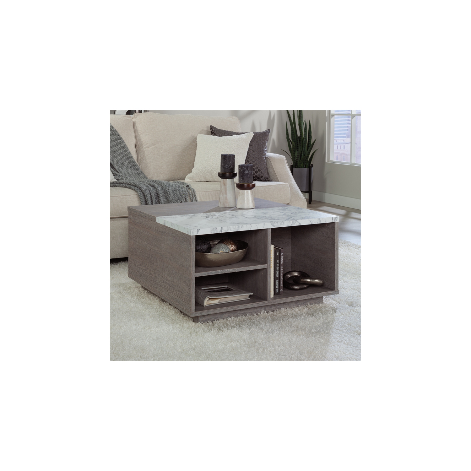 Sauder East Rock Engineered Wood Lift Top Coffee Table in Ashen Oak