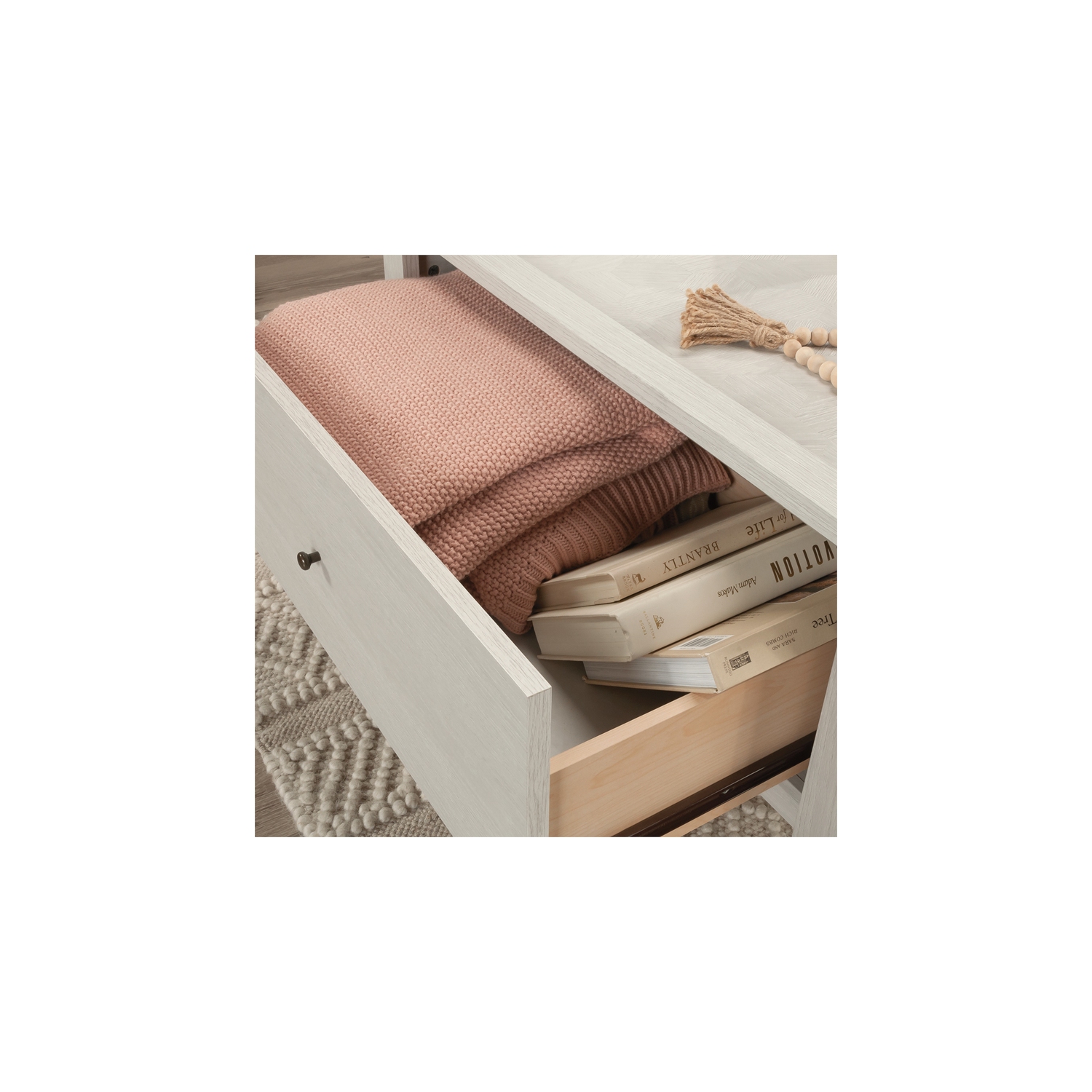 Sauder Larkin Ledge Engineered Wood and Metal Coffee Table in Glacier Oak