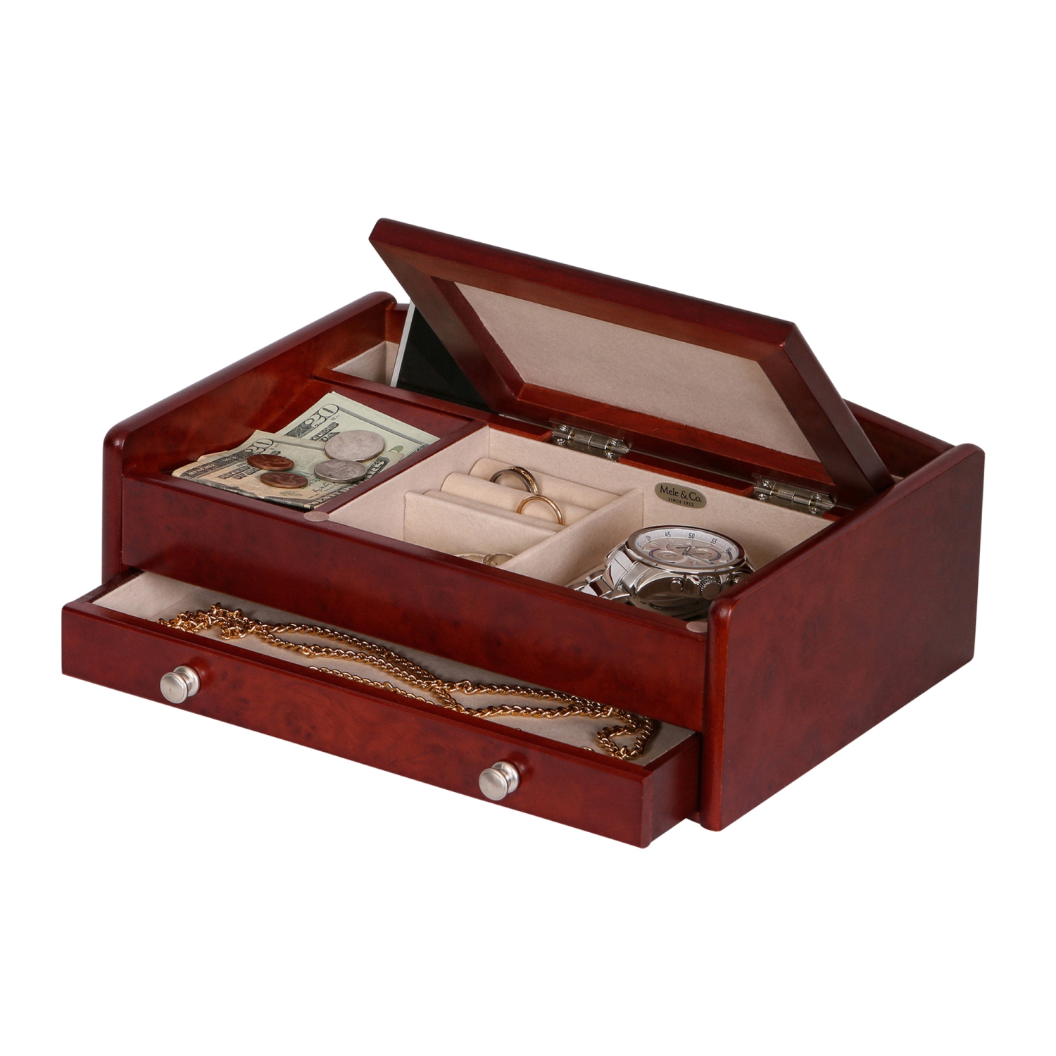 Coffret à bijoux en bois pour chambre d'homme et commode Davin de Gunther Mele
