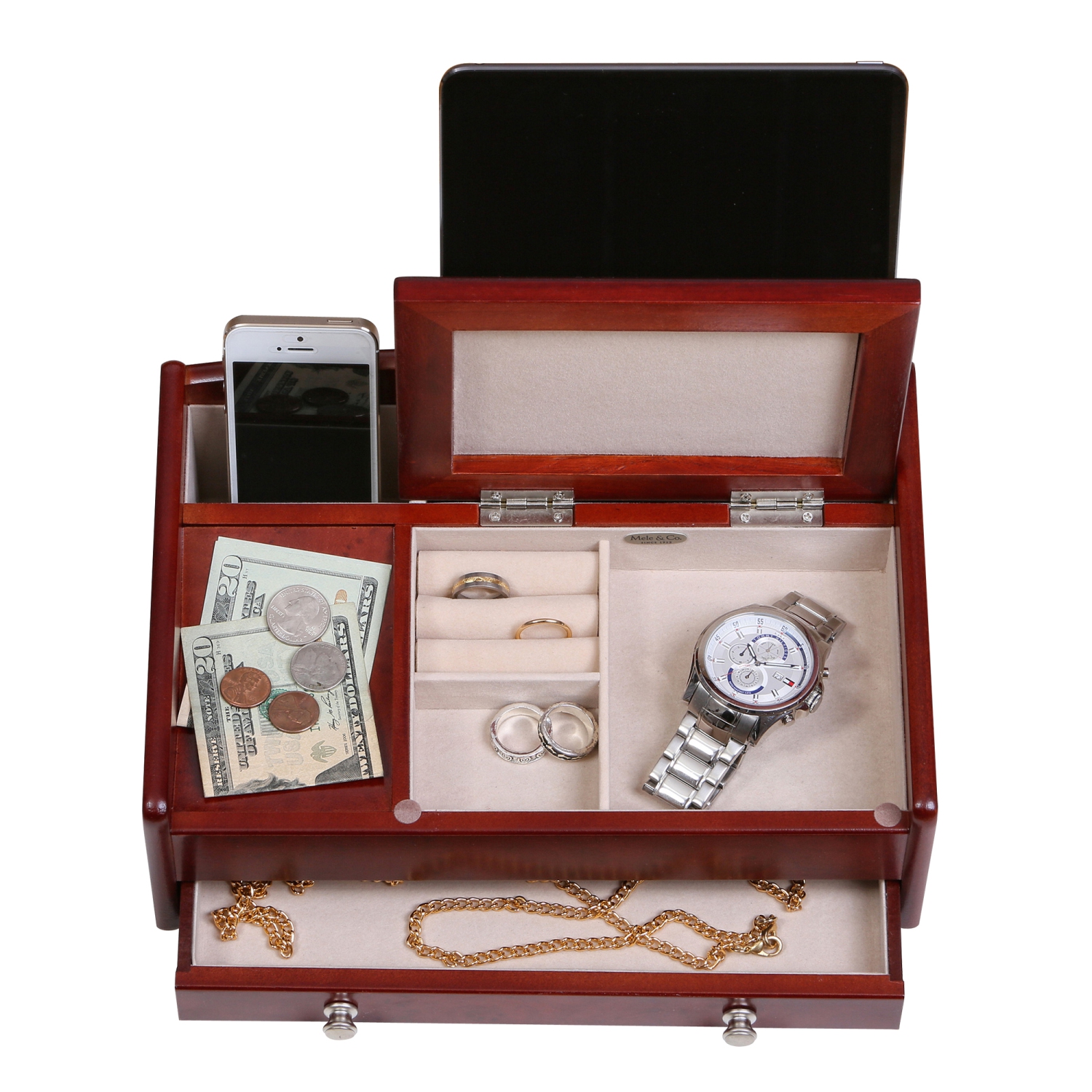 Coffret à bijoux en bois pour chambre d'homme et commode Davin de Gunther Mele