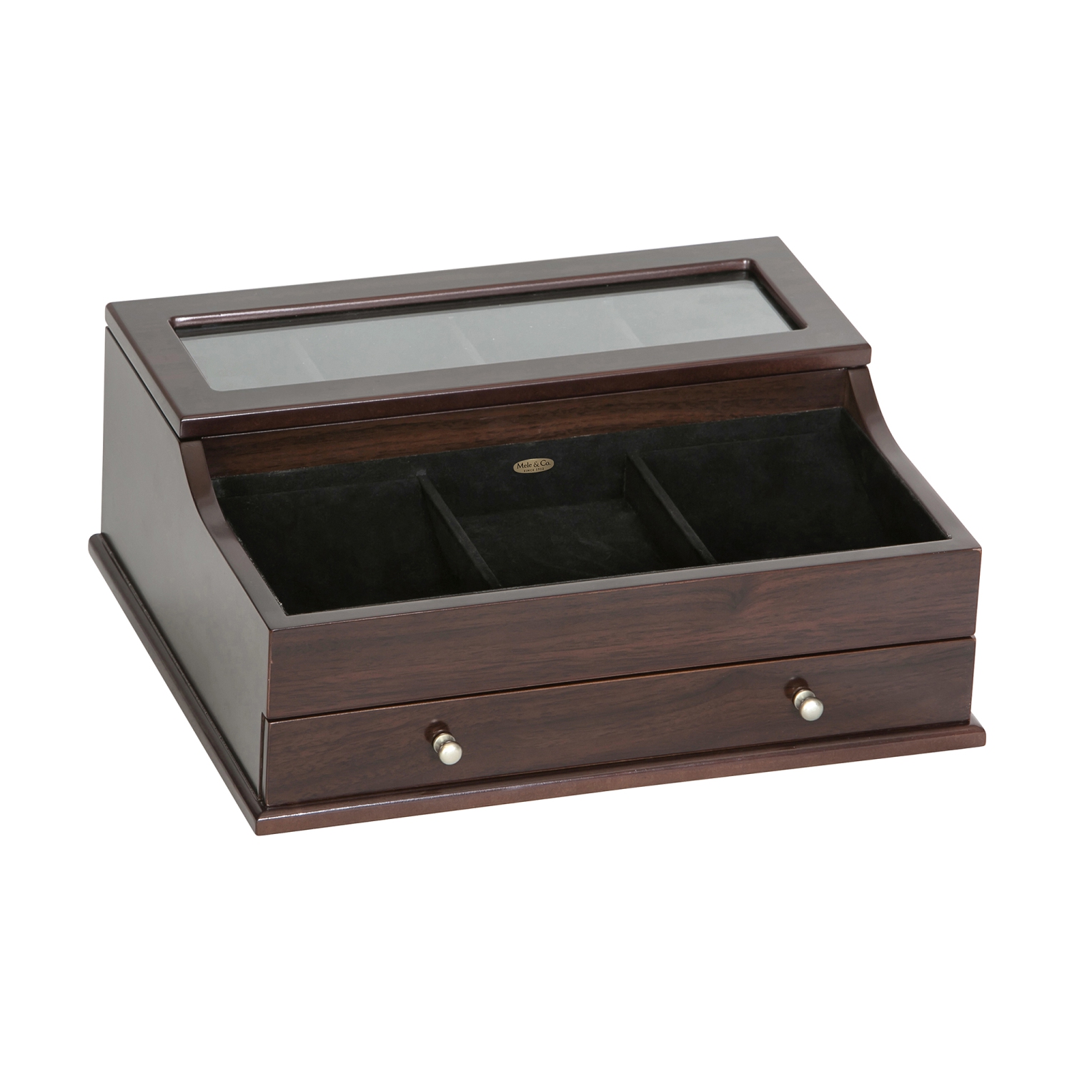 Coffret de rangement en bois pour dessus de commode en verre pour hommes Hampden de Gunther Mele et Co