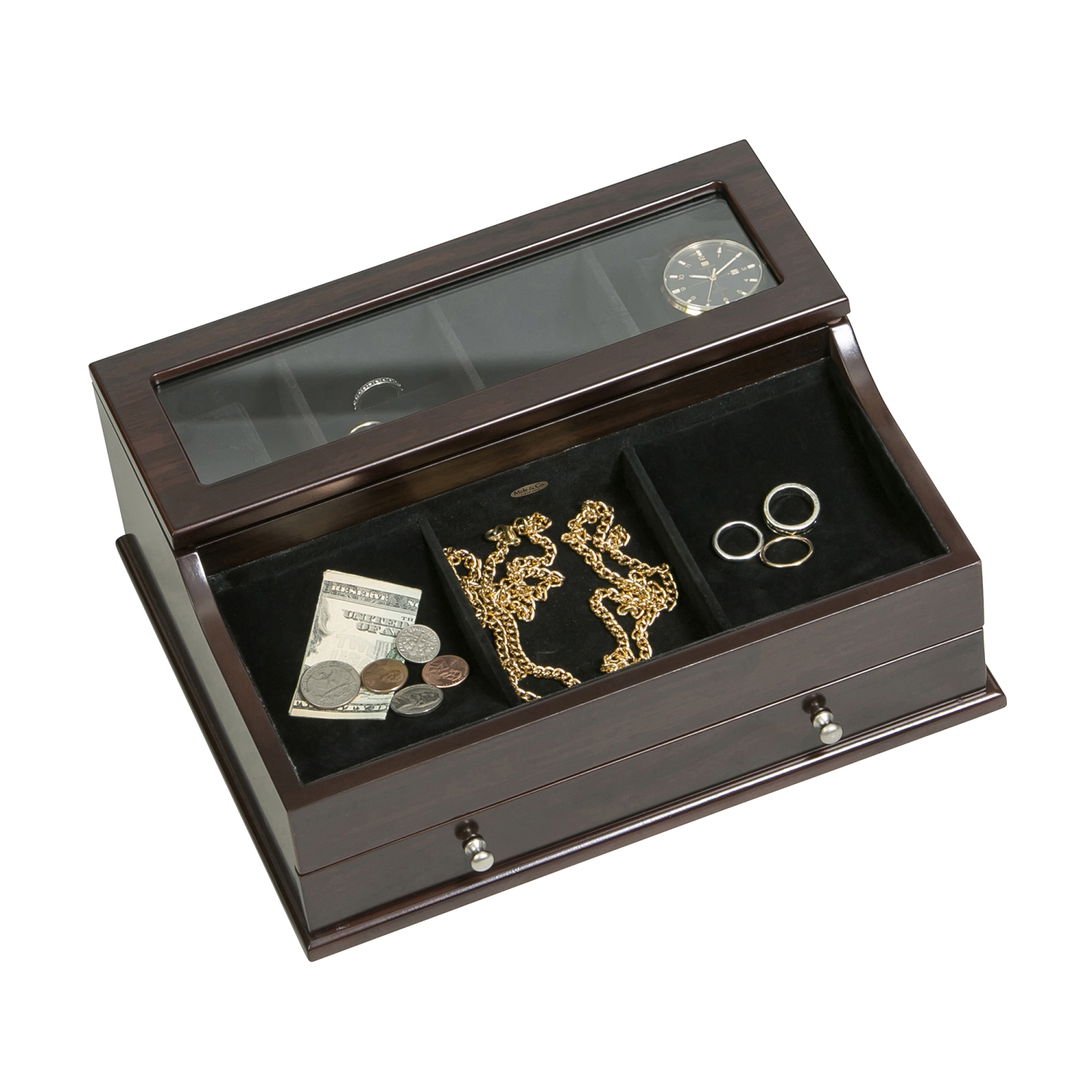 Coffret de rangement en bois pour dessus de commode en verre pour hommes Hampden de Gunther Mele et Co