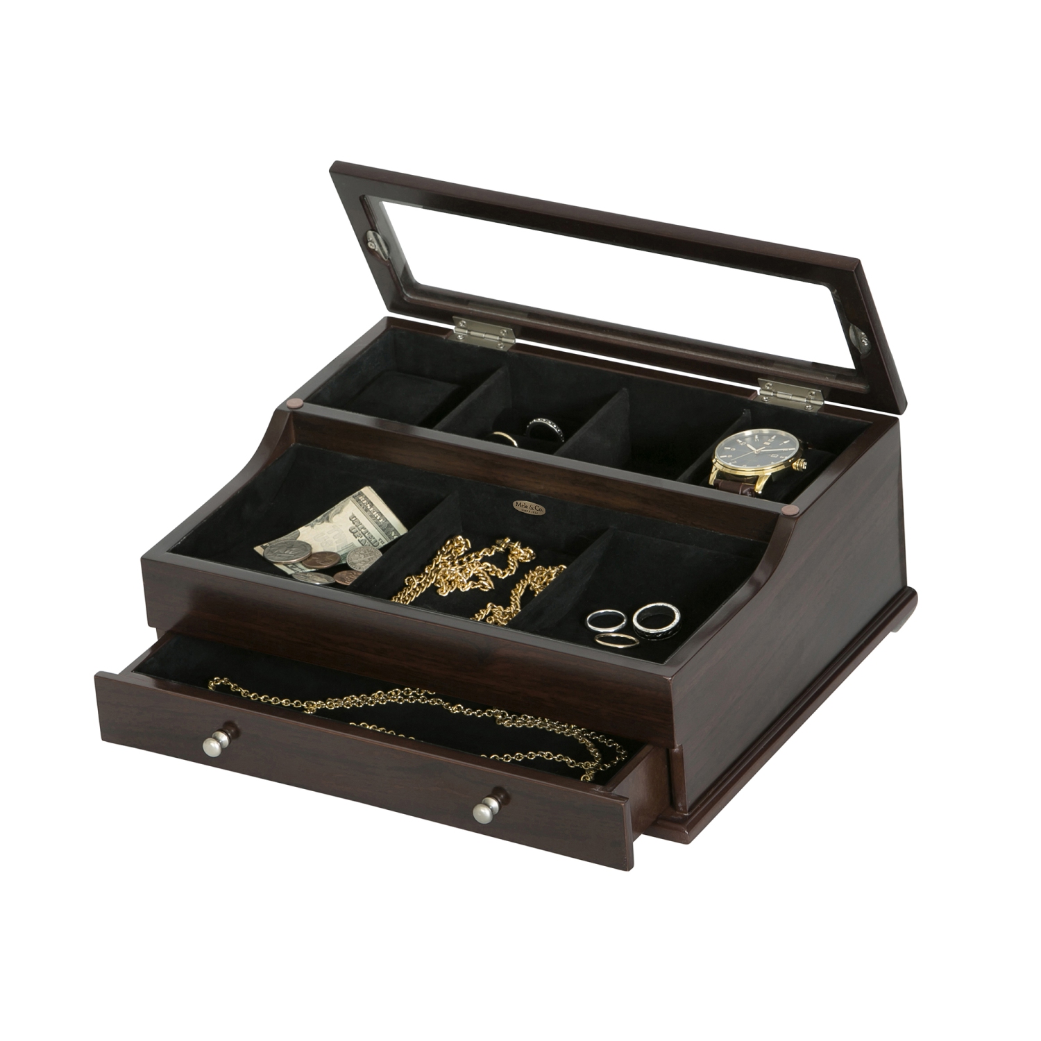 Coffret de rangement en bois pour dessus de commode en verre pour hommes Hampden de Gunther Mele et Co