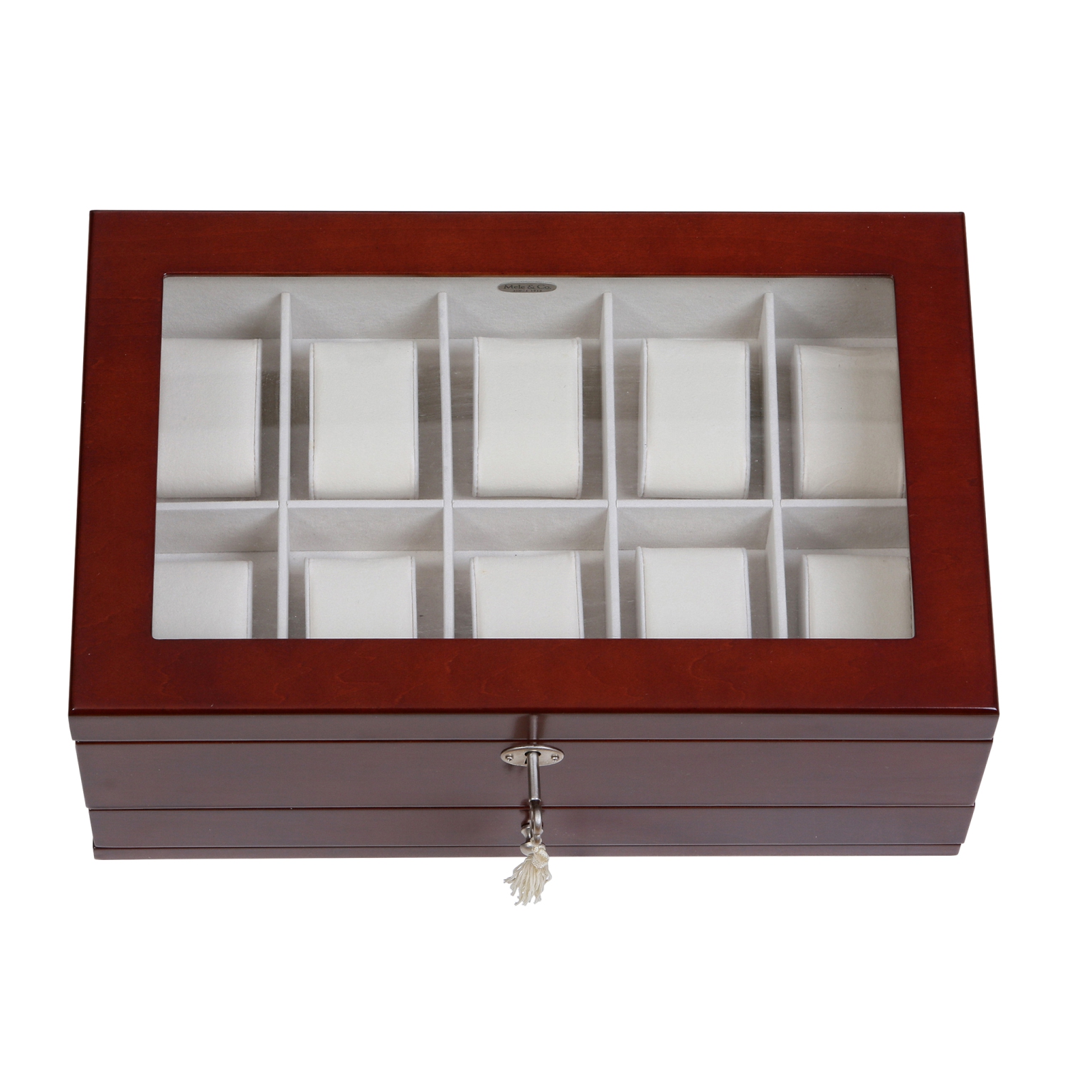 Mele and Co Christo Locking Glass Top Wooden Watch Box