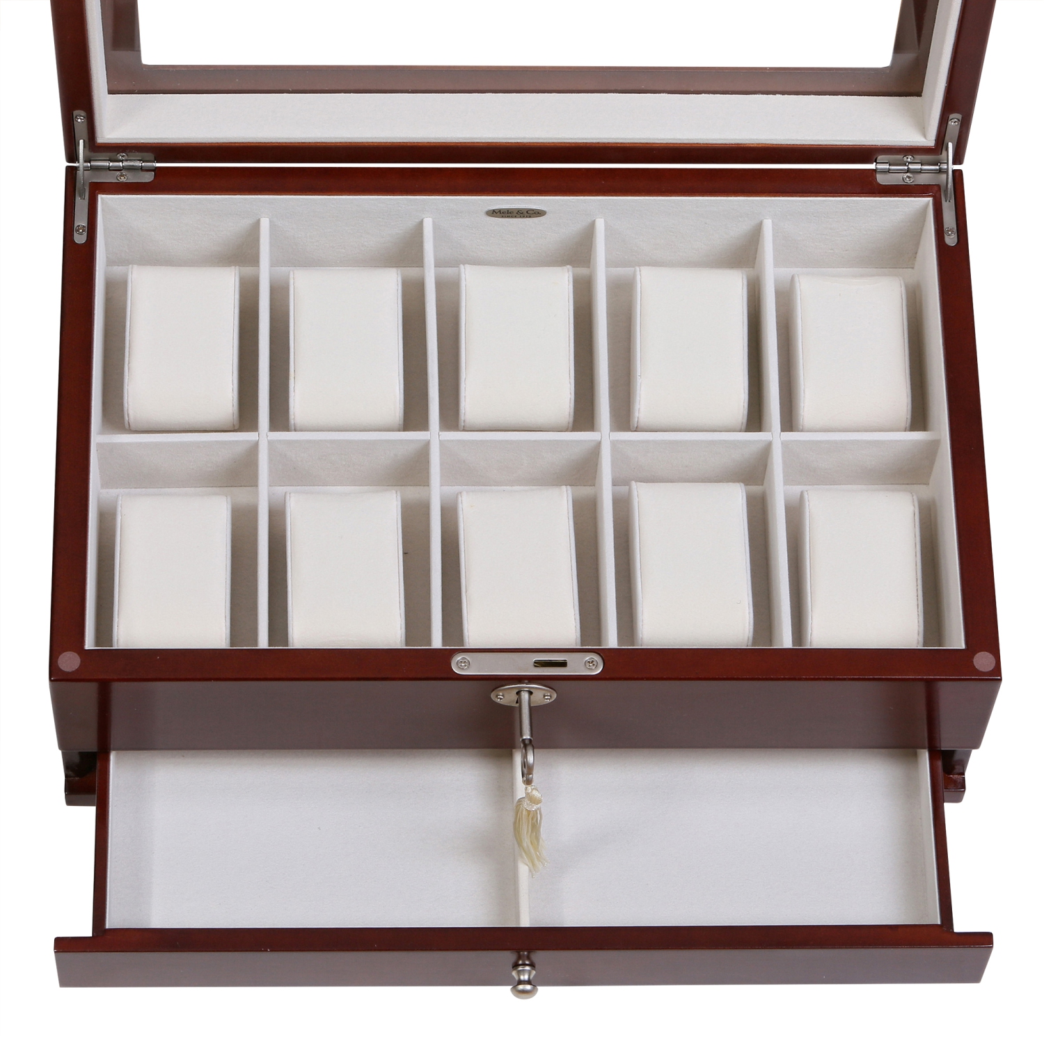Mele and Co Christo Locking Glass Top Wooden Watch Box