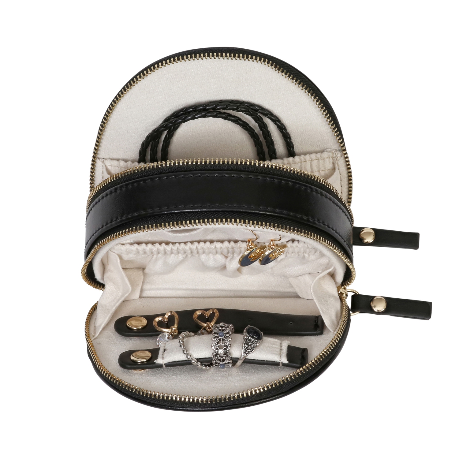 Mele and Co Duo Mini Vegan Leather Travel Jewelry Case Black