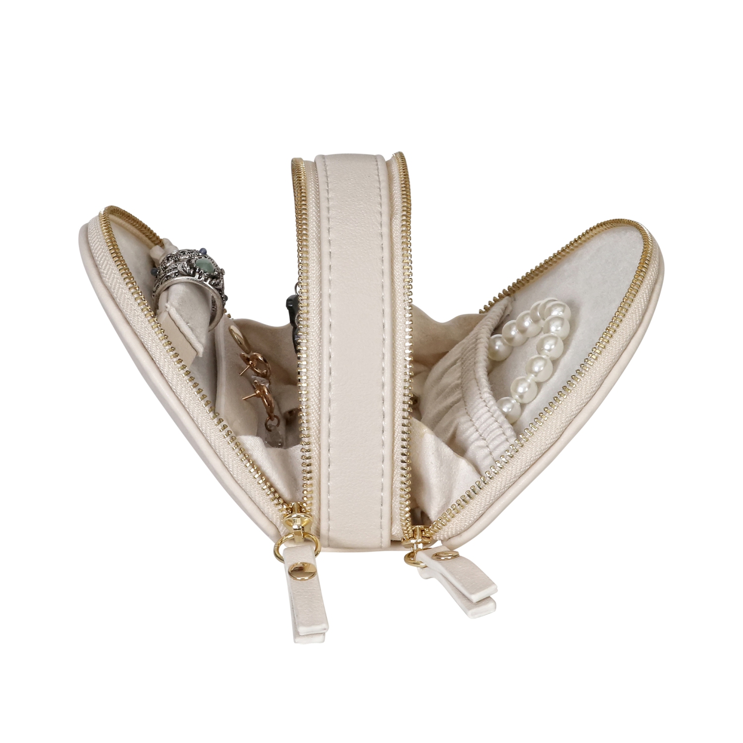 Gunther Mele et Co Duo – Mini coffret à bijoux de voyage en cuir végétalien, écru