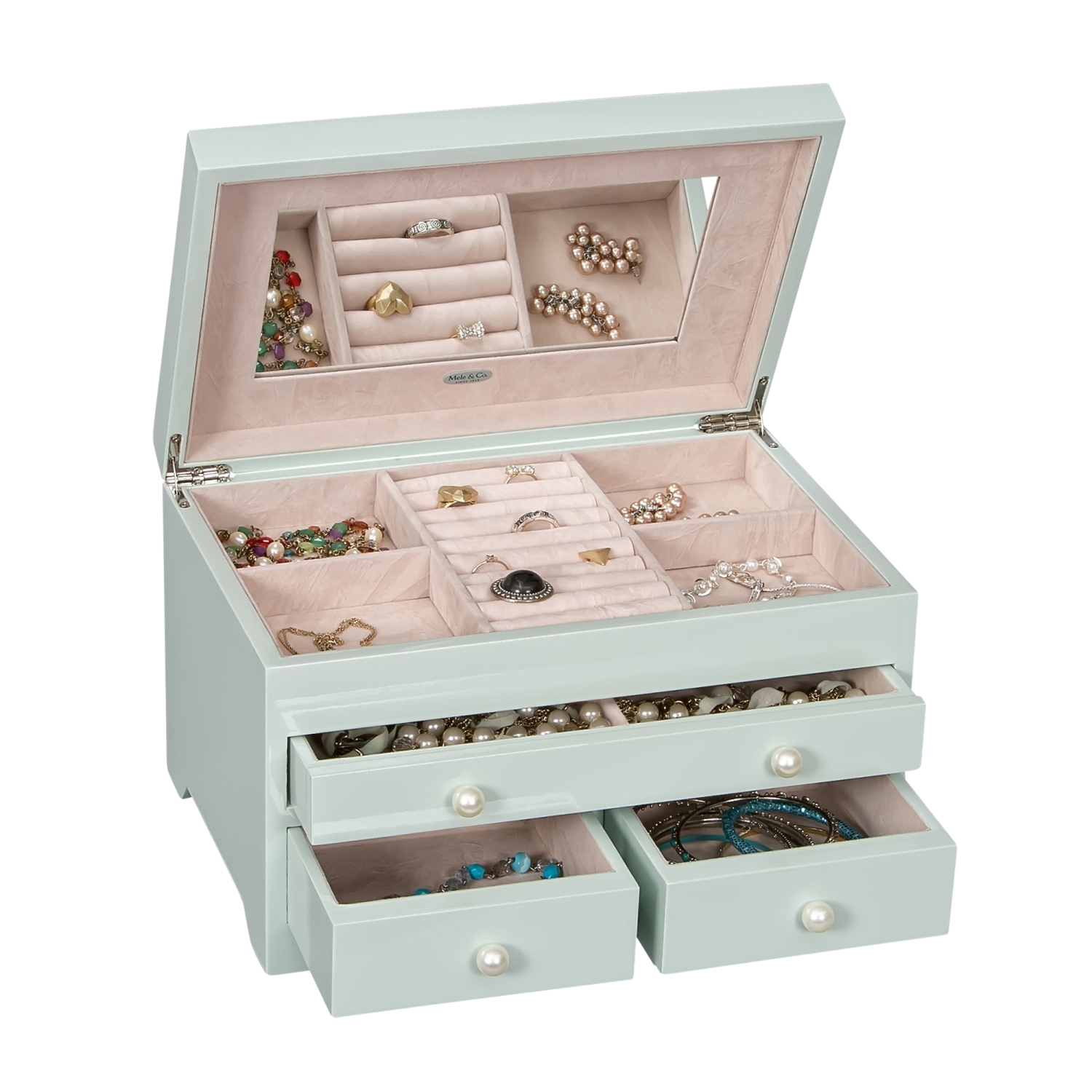 Mele and Co Bianca Wooden Jewelry Box in Seafoam Finish