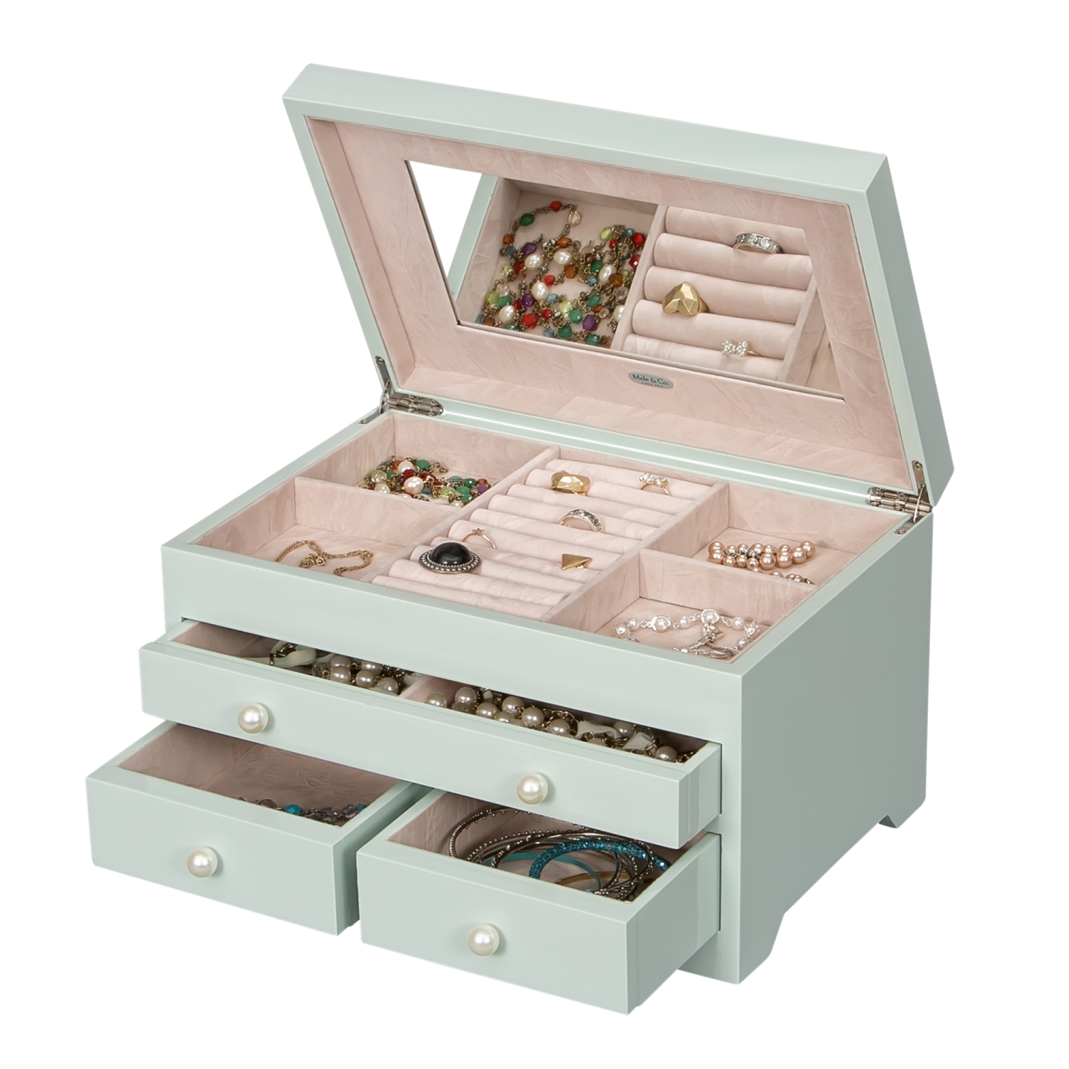 Mele and Co Bianca Wooden Jewelry Box in Seafoam Finish