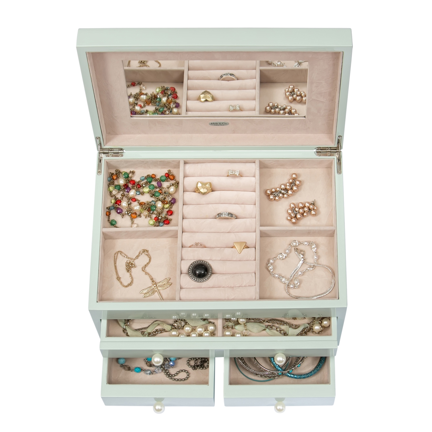 Mele and Co Bianca Wooden Jewelry Box in Seafoam Finish