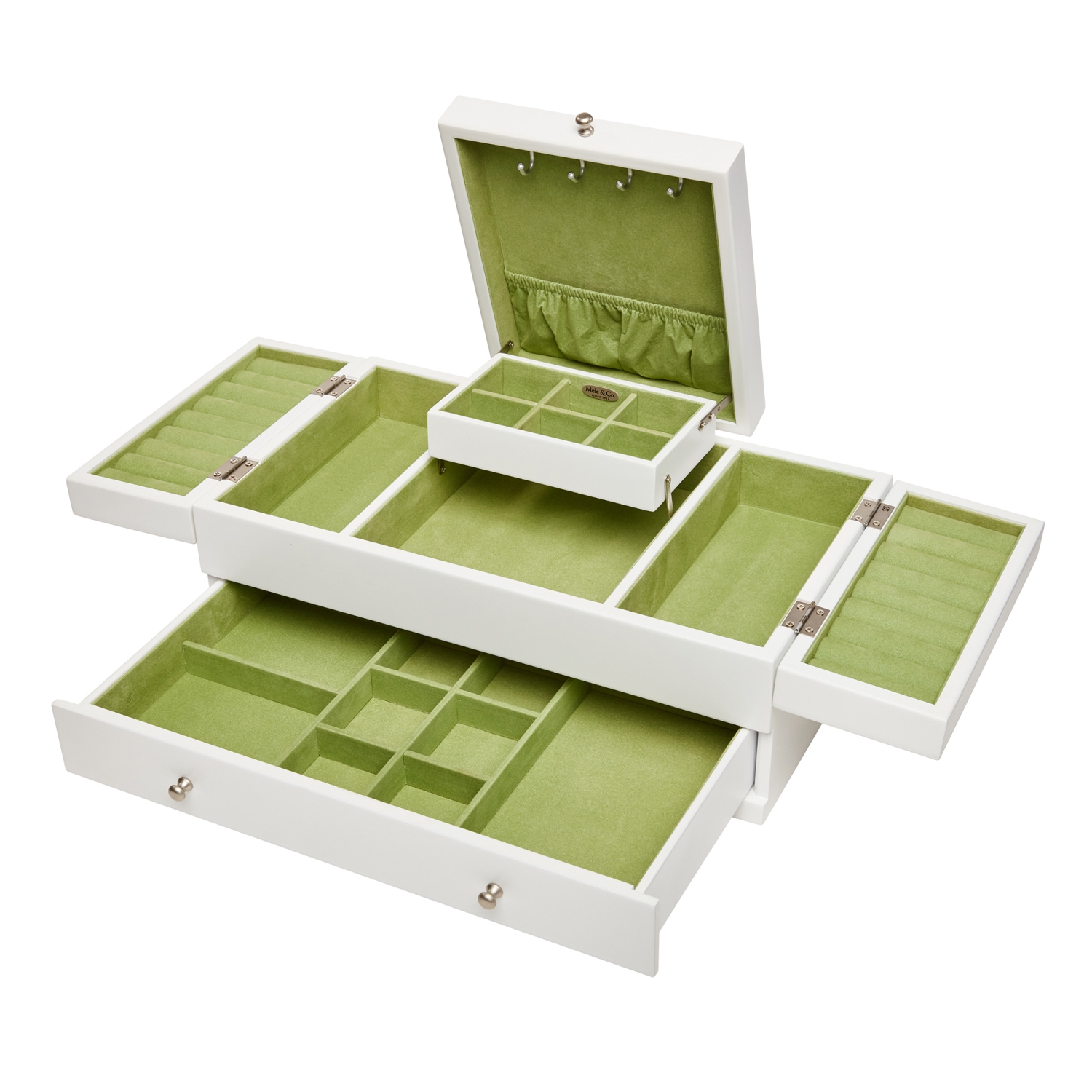 Coffret à bijoux Everly en bois à trois couvercles de Gunther Mele et Co. En blanc