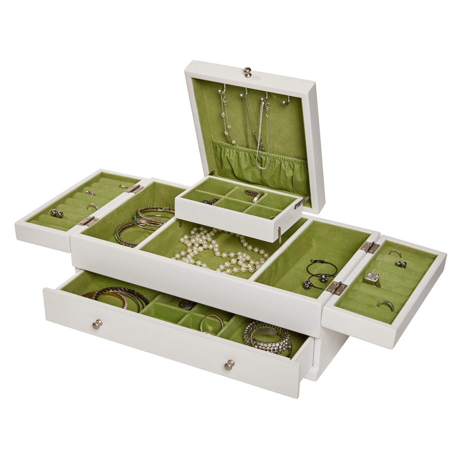 Coffret à bijoux Everly en bois à trois couvercles de Gunther Mele et Co. En blanc