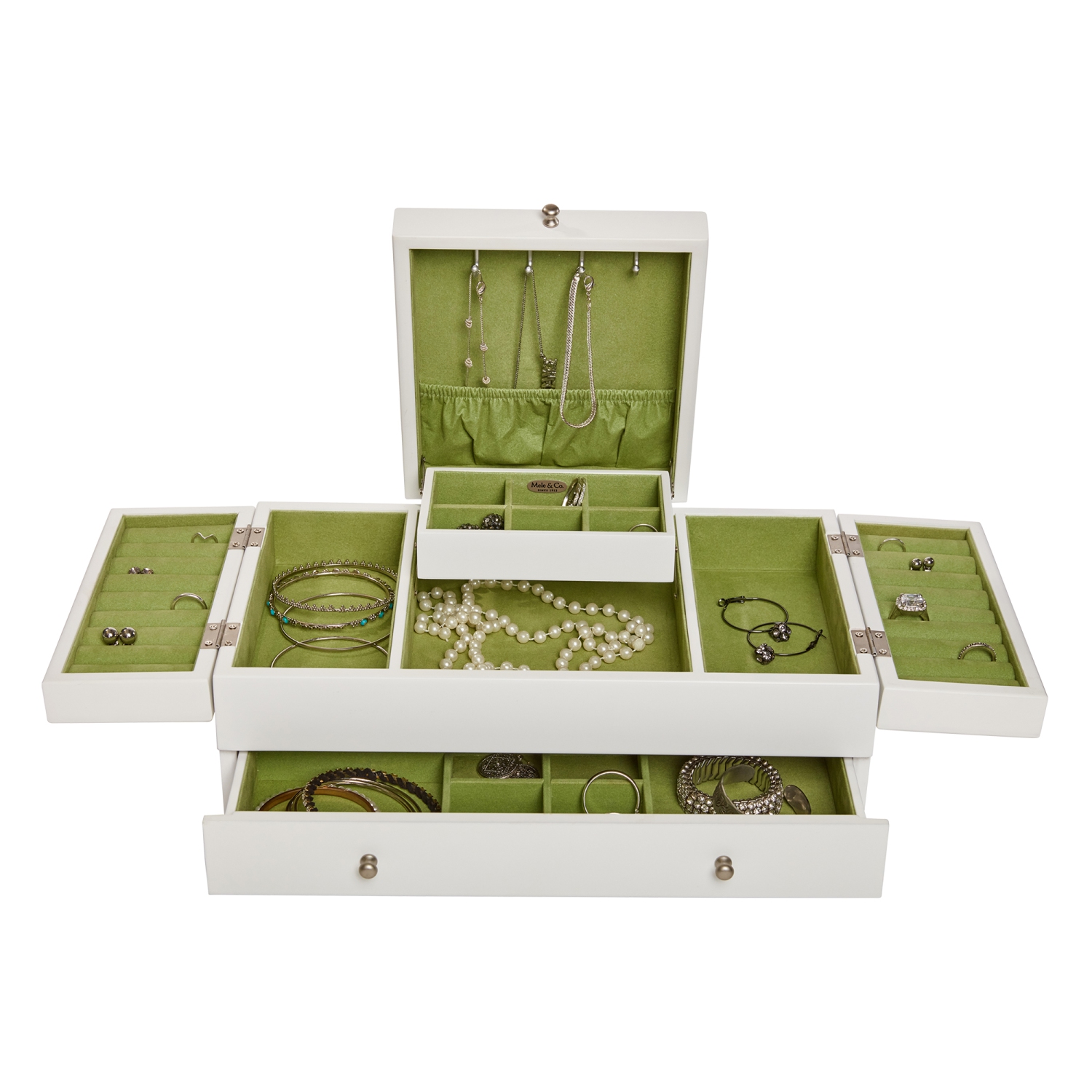 Coffret à bijoux Everly en bois à trois couvercles de Gunther Mele et Co. En blanc