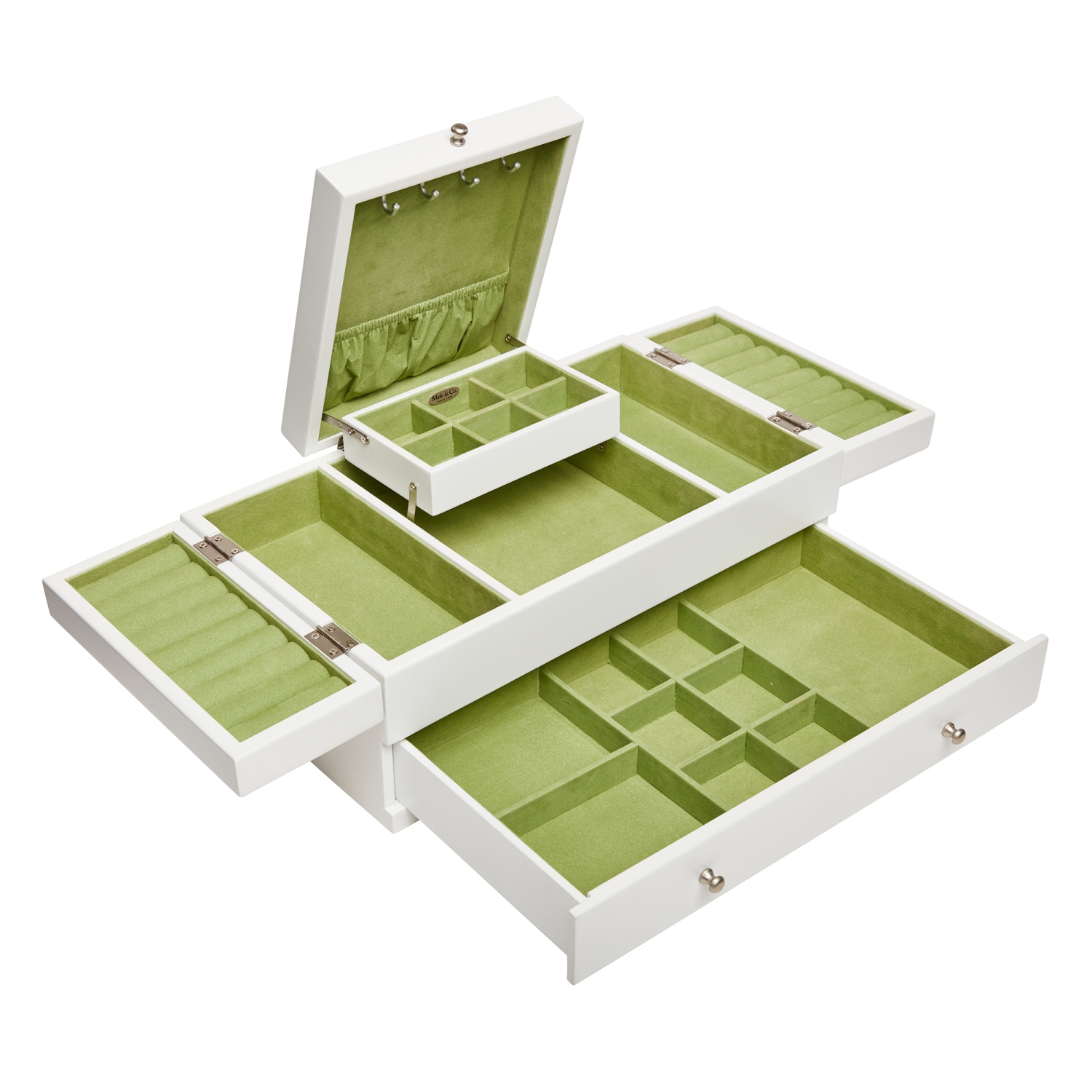 Coffret à bijoux Everly en bois à trois couvercles de Gunther Mele et Co. En blanc
