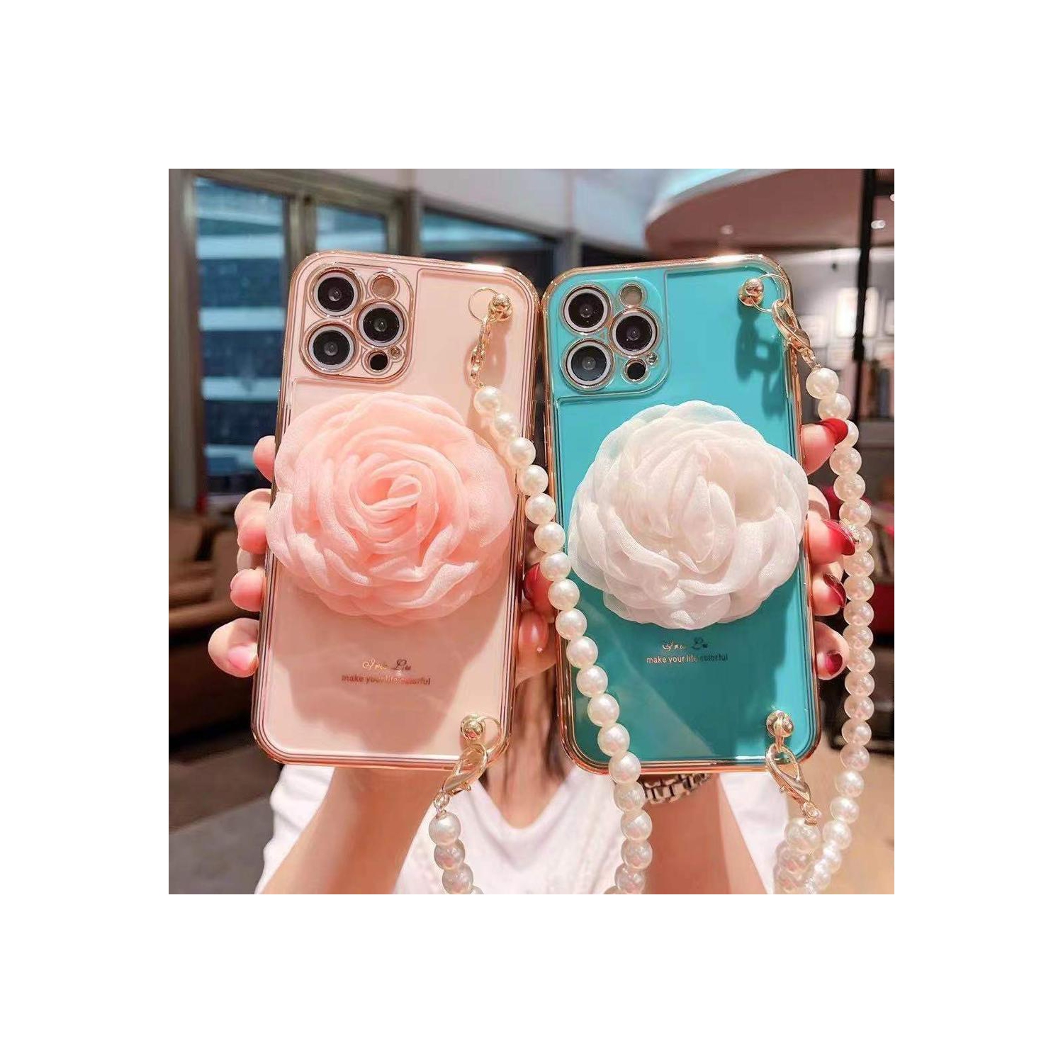 Apple iPhone 11 Pro Women Wrist Chain Bracelet Heavy Duty Case Luxury Silicone Flower Cover