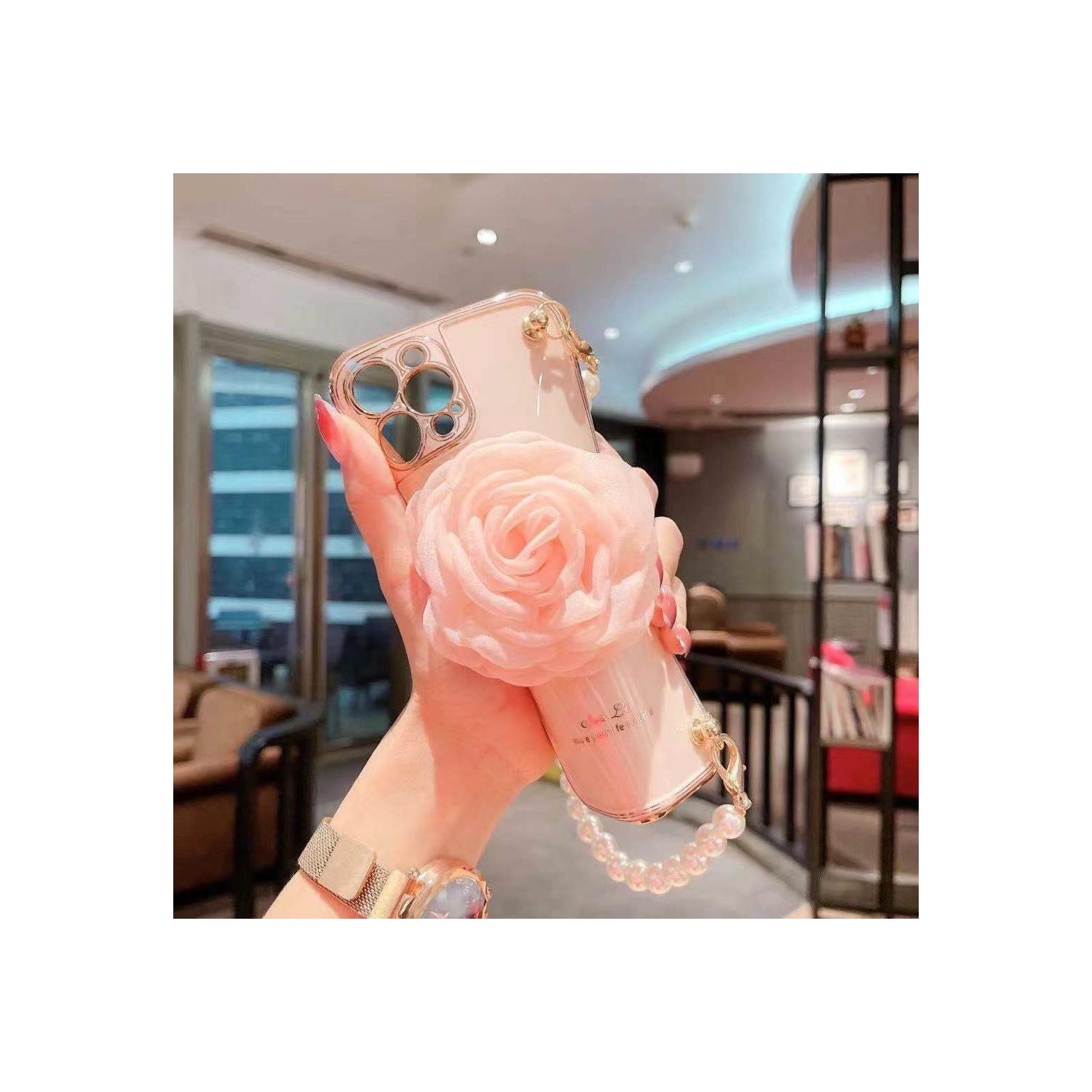 Apple iPhone 11 Pro Women Wrist Chain Bracelet Heavy Duty Case Luxury Silicone Flower Cover