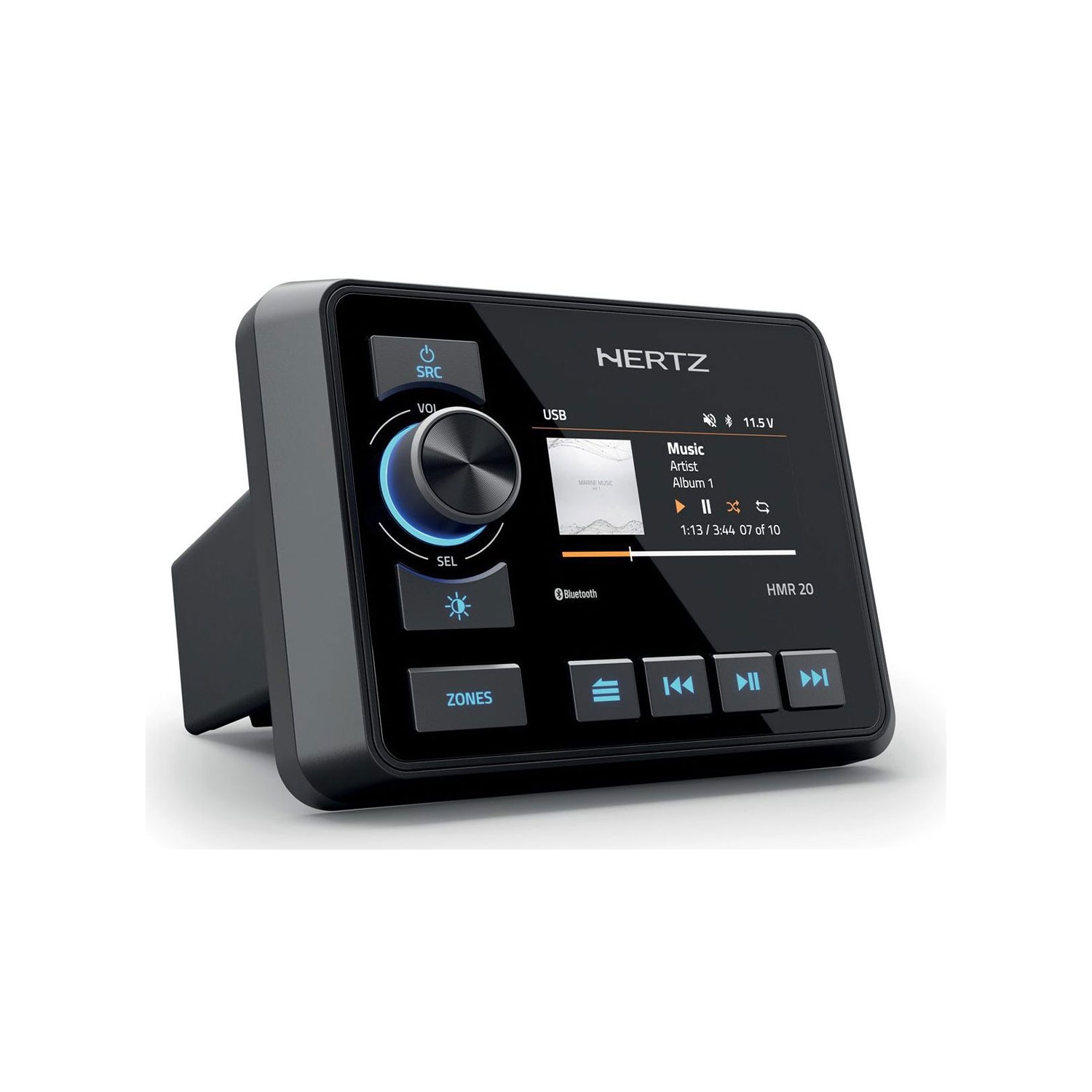 Hertz Marine HMR 20 Récepteur multimédia numérique Écran couleur 3", Puissance Mosfet 200 W 50 W x 4, IP66
