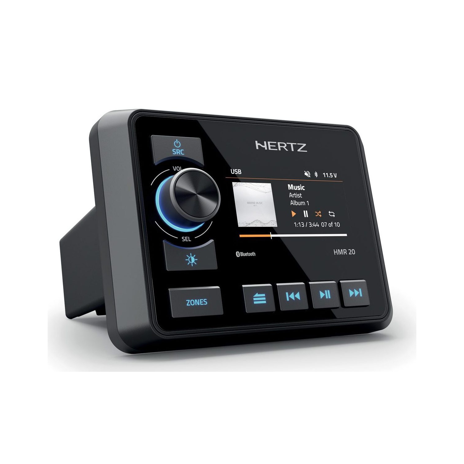 Hertz Marine HMR 20 Récepteur multimédia numérique Écran couleur 3", Puissance Mosfet 200 W 50 W x 4, IP66