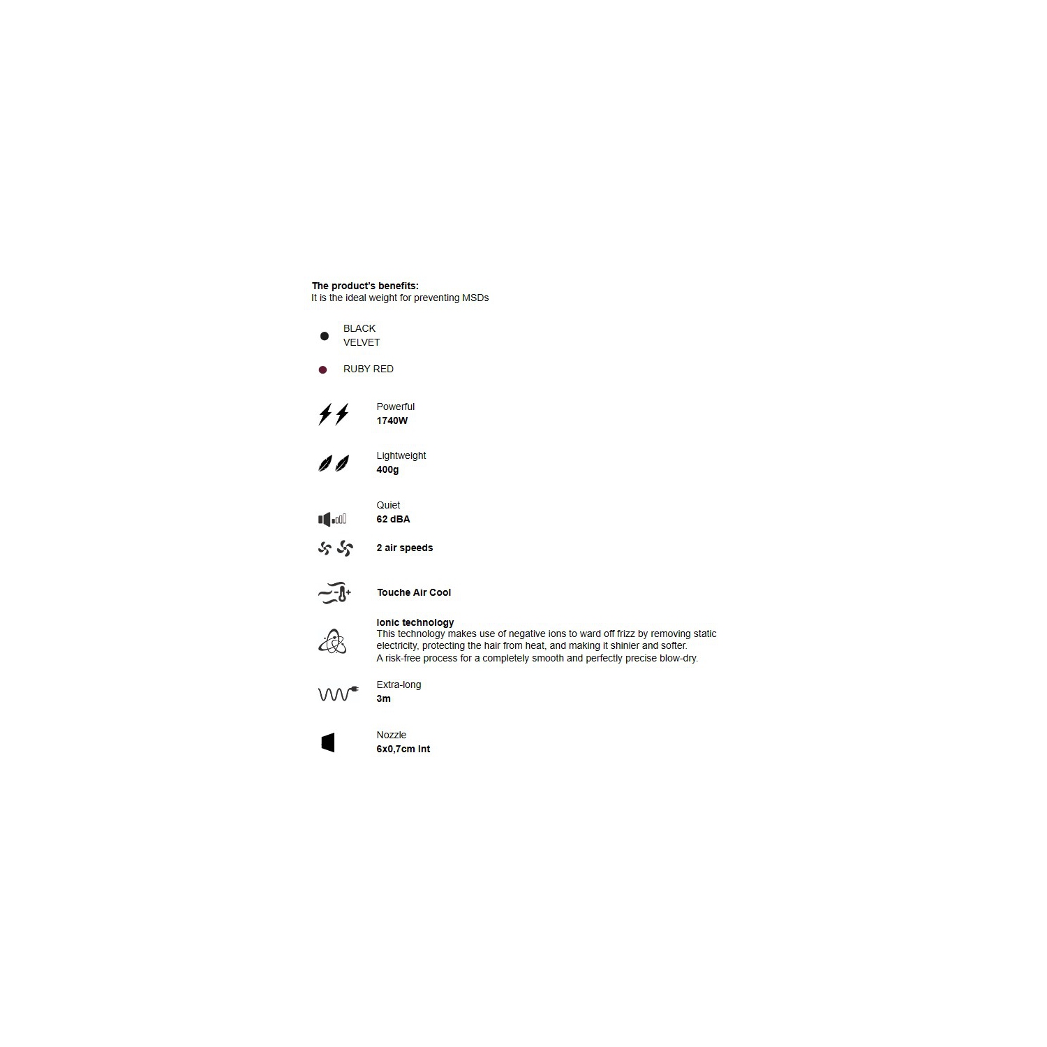 Velecta Paris - Original silence 1.7i Black Velvet Dryer