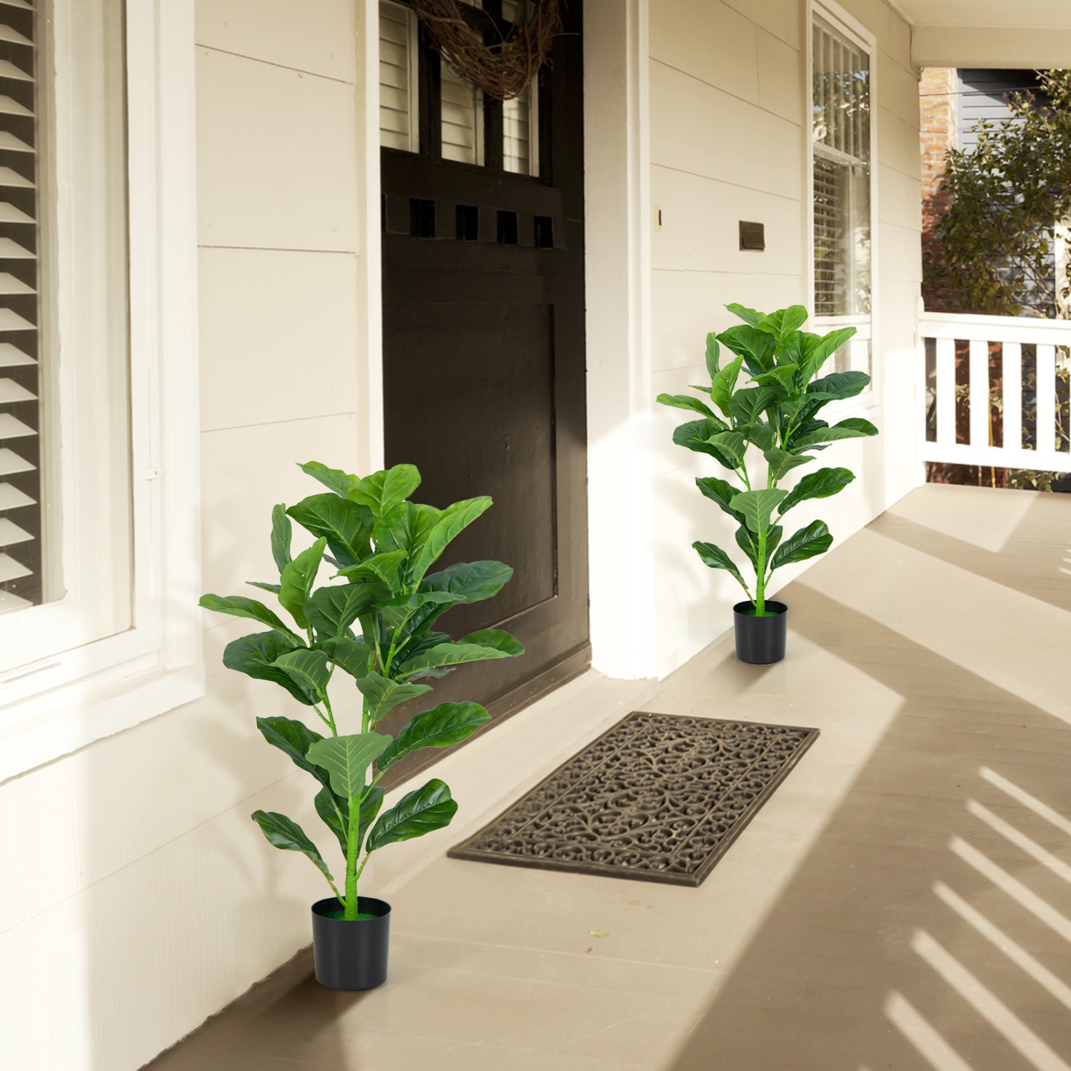 Topbuy 3 FT Artificial Tree Fake Fiddle Leaf Fig Plant in Pot with 32 Leaves Maintenance Free Faux Tree