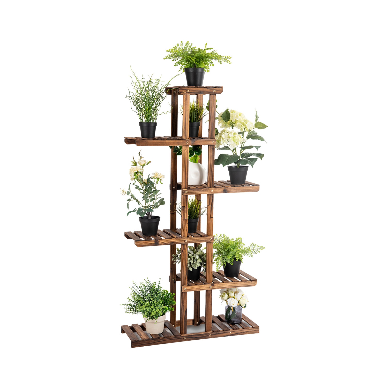 Topbuy 6 Tier Wooden Plant Flower Display Shelf Flower Pot Rack