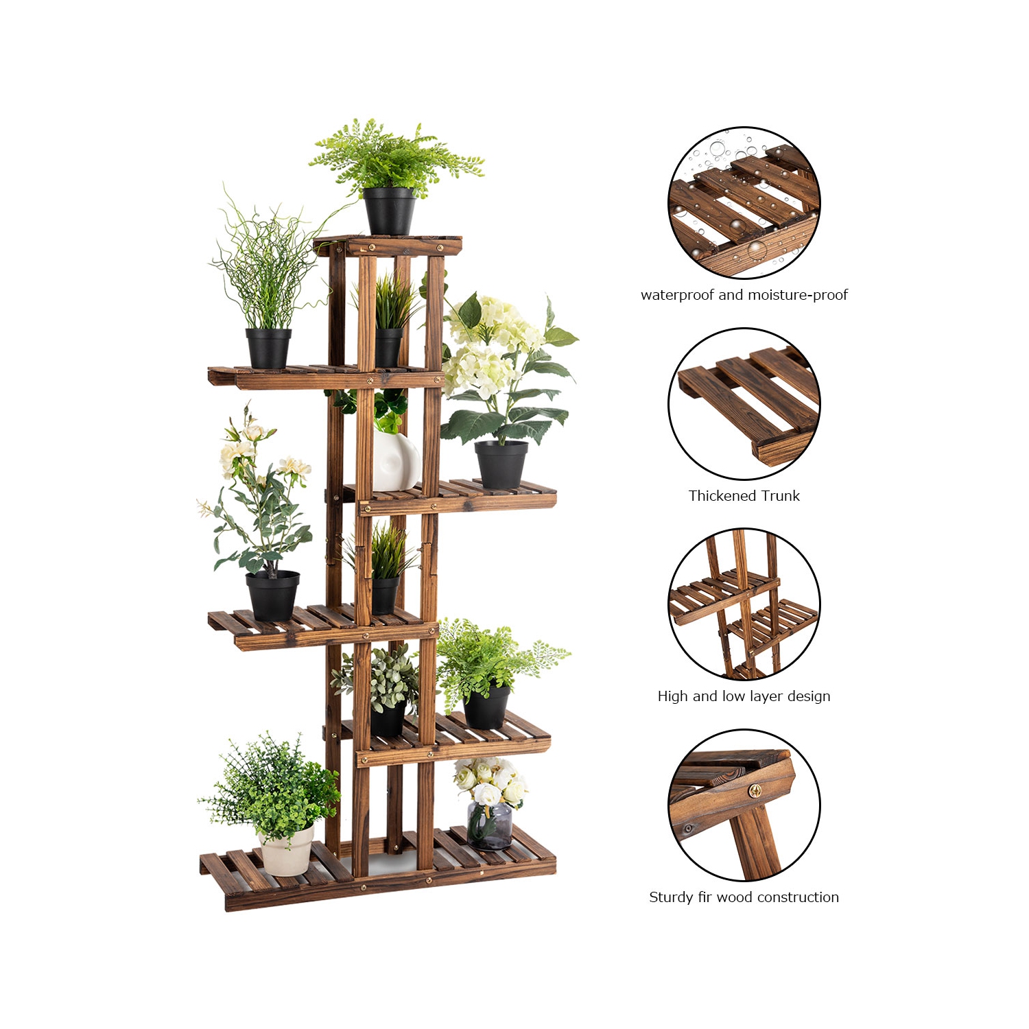 Topbuy 6 Tier Wooden Plant Flower Display Shelf Flower Pot Rack