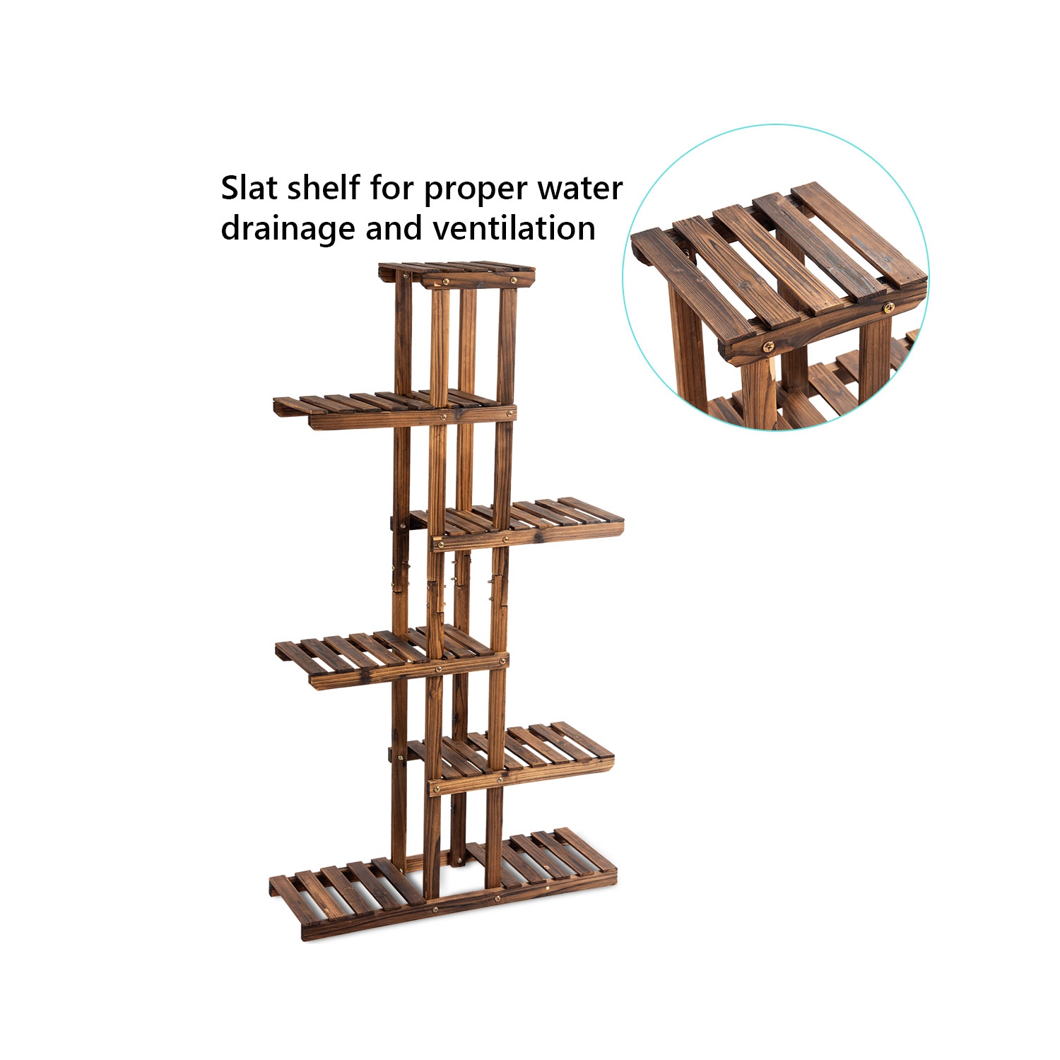 Topbuy 6 Tier Wooden Plant Flower Display Shelf Flower Pot Rack