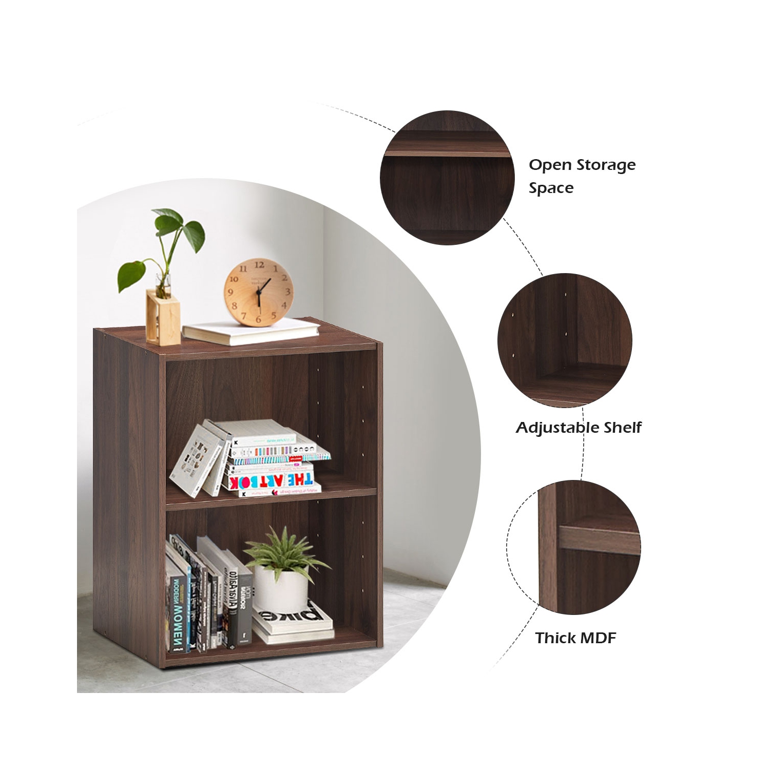 Topbuy 2-Tier Storage Night Stand Open Display Shelf MDF End Table Walnut