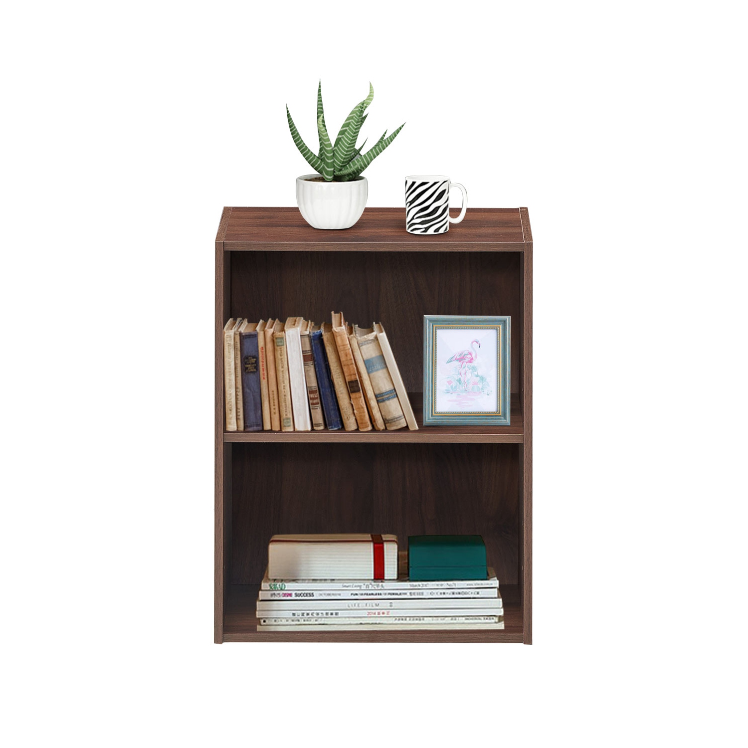 Topbuy 2-Tier Storage Night Stand Open Display Shelf MDF End Table Walnut