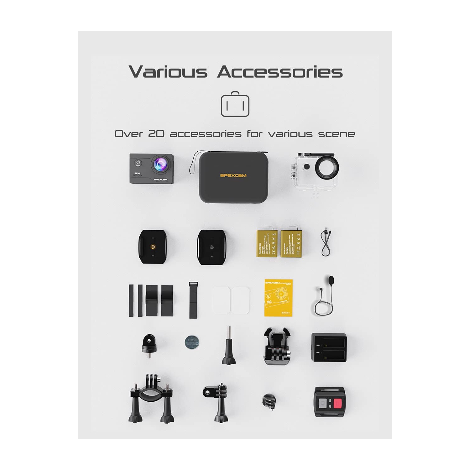 Apexcam 4K 20MP WiFi Action Camera Underwater Waterproof Camera Sports Camera Camcorder