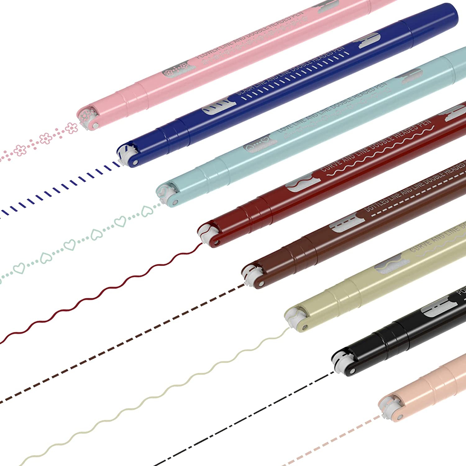 Colored Pens, Dual Tip Fineliner Pens with 6 Different Curve Shapes & 8 Colors Fine Tips, Journal Planner Pens