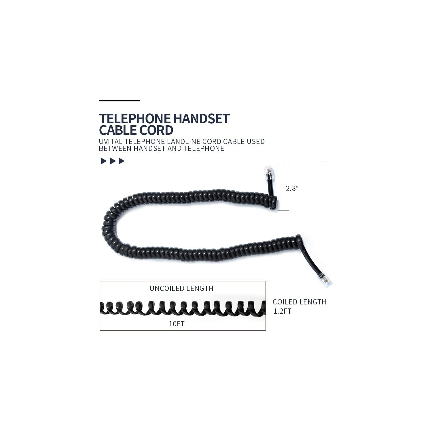 Cordon téléphonique, 2 pièces, cordon téléphonique, câble de combiné, câble de combiné téléphonique Landline, câble RJ9 4P4C 3 m/10 pi
