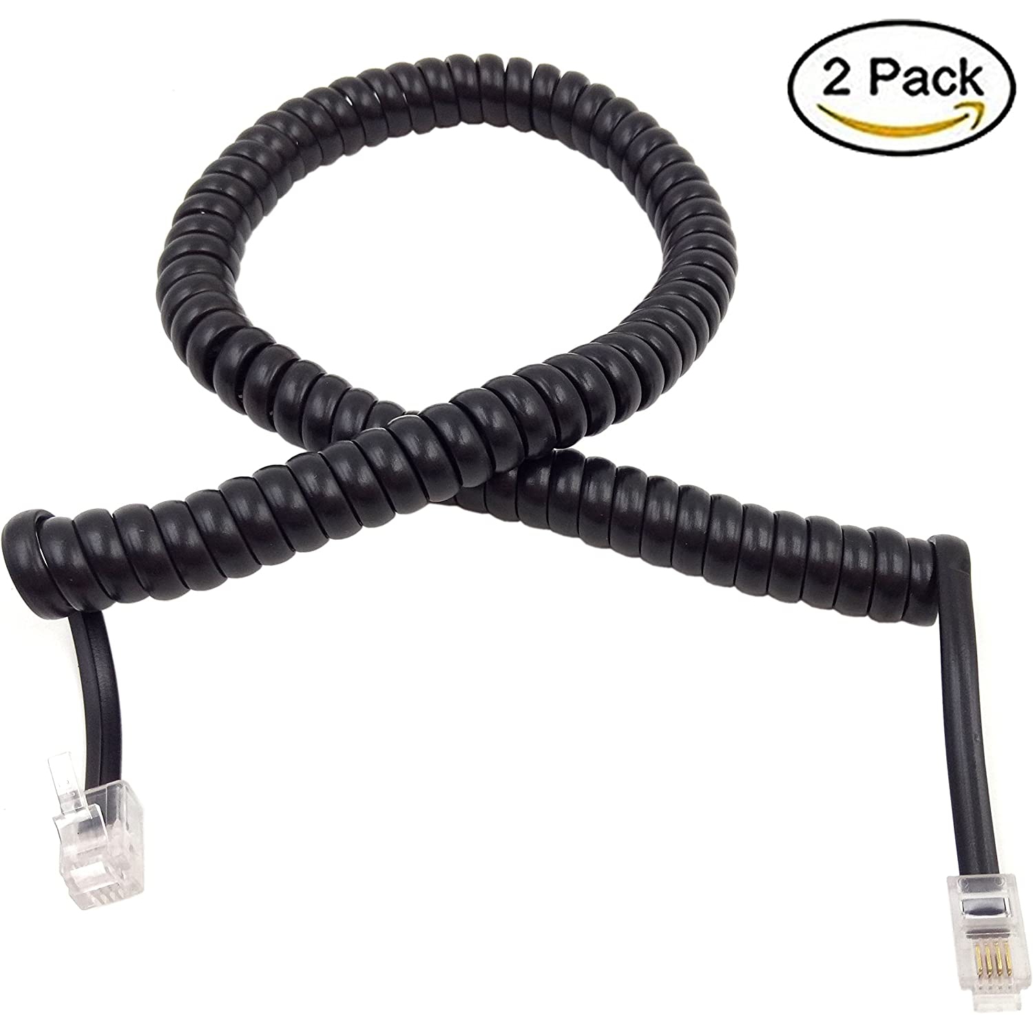 (Paquet de 2) Câble spiralé noir pour combiné téléphonique, longueur en spirale de 2 à 8 pi, non extensible