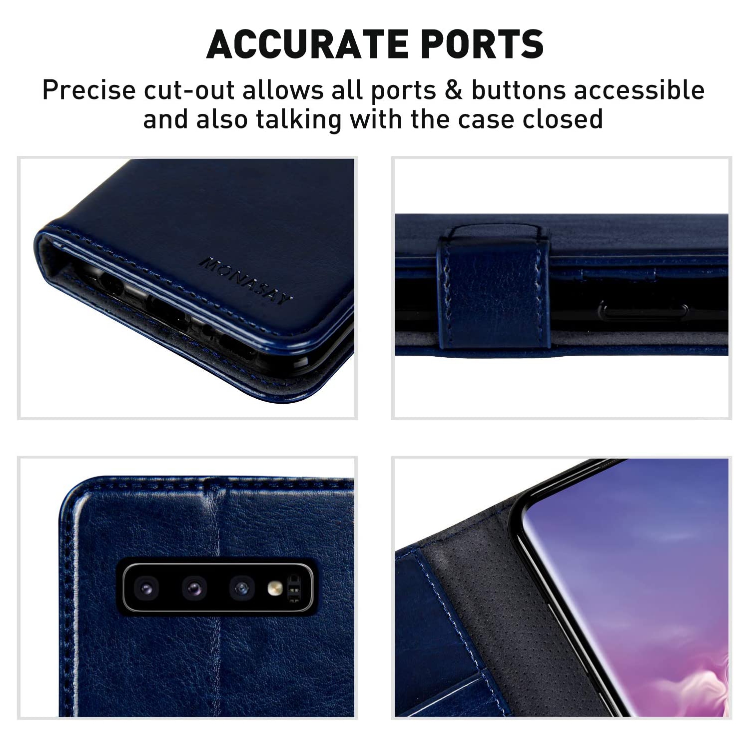 Étui portefeuille pour Galaxy S10+, 6.4 po, [protecteur d’écran inclus] Étui folio à rabat en cuir pour téléphone cellulaire