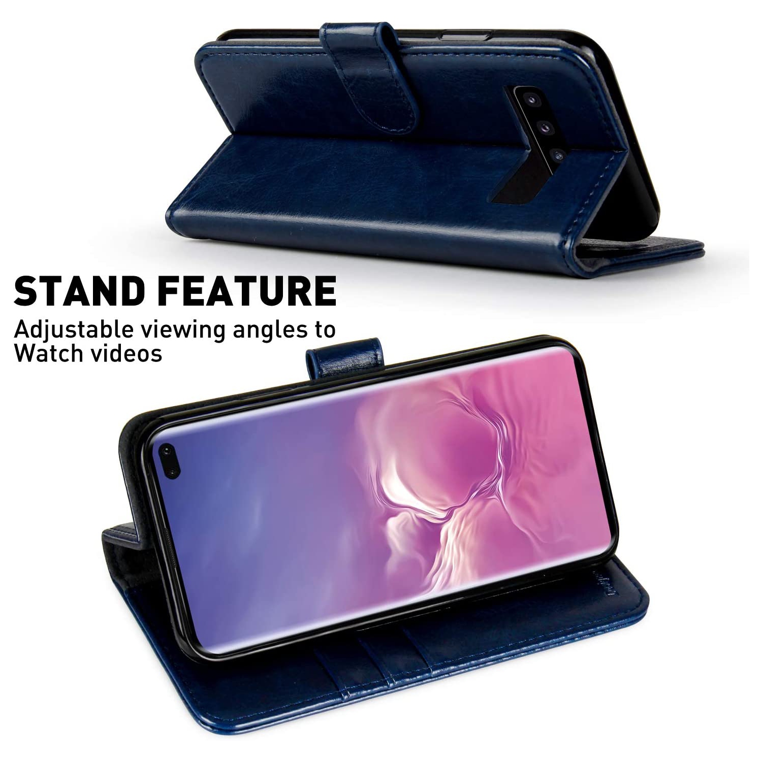 Étui portefeuille pour Galaxy S10+, 6.4 po, [protecteur d’écran inclus] Étui folio à rabat en cuir pour téléphone cellulaire