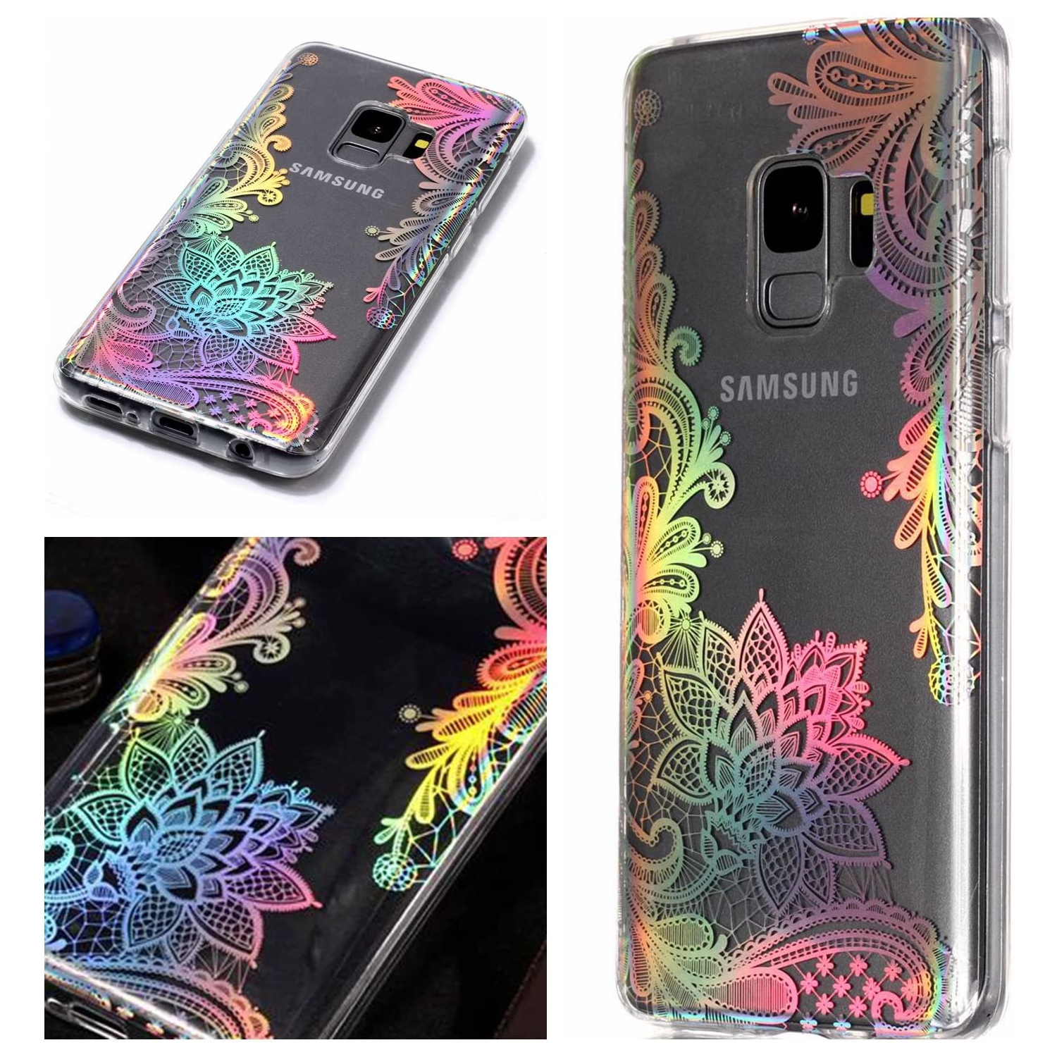 Pour étui de téléphone et protecteur d’écran en silicone transparent pour Galaxy S9 de Samsung, design à placage créatif avec fini brillant