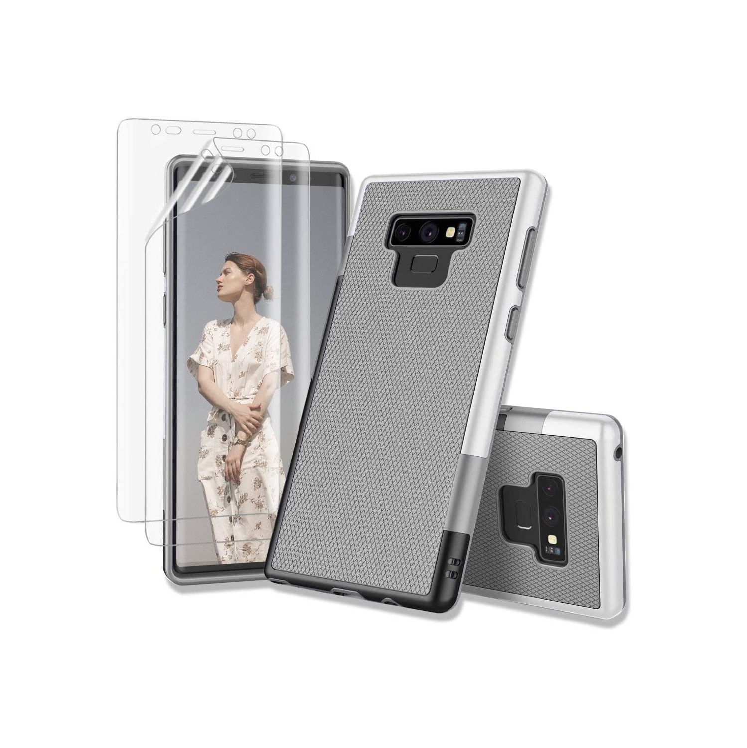 Gamemi – Étui pour Galaxy Note 9 avec 2 protecteurs d’écran souples, étui pour Galaxy Note 9, étui en TPUR souple antidérapant robuste en une pièce