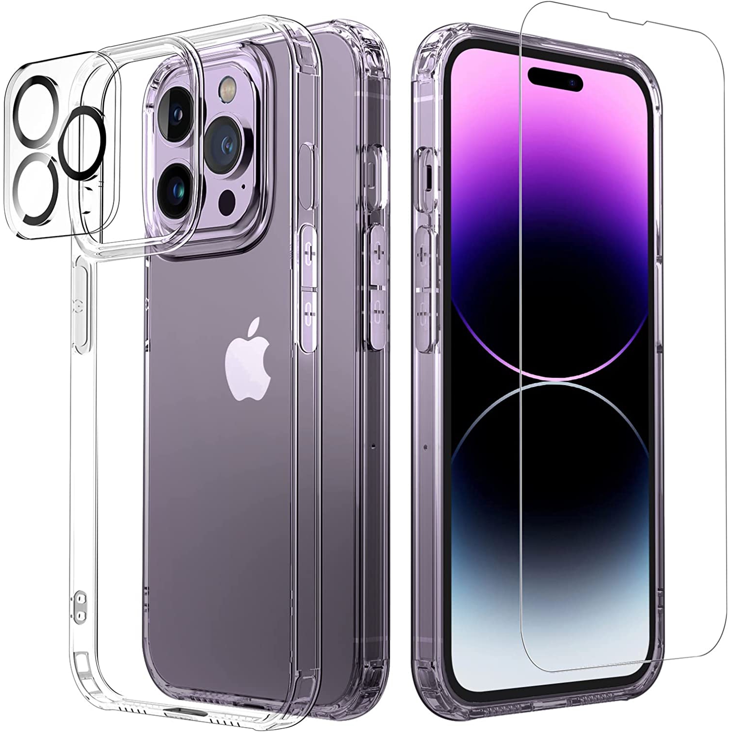 [5 in 1 Designed for iPhone 14 Pro Clear Case with Screen Protector[2 Pack] + Camera Lens Protector[2 Pack],