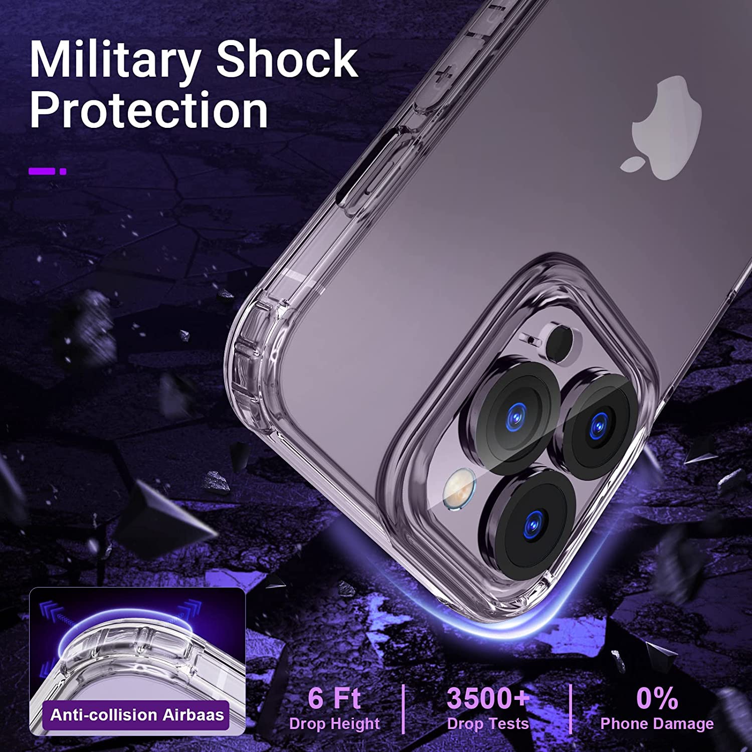 [5 in 1 Designed for iPhone 14 Pro Clear Case with Screen Protector[2 Pack] + Camera Lens Protector[2 Pack],