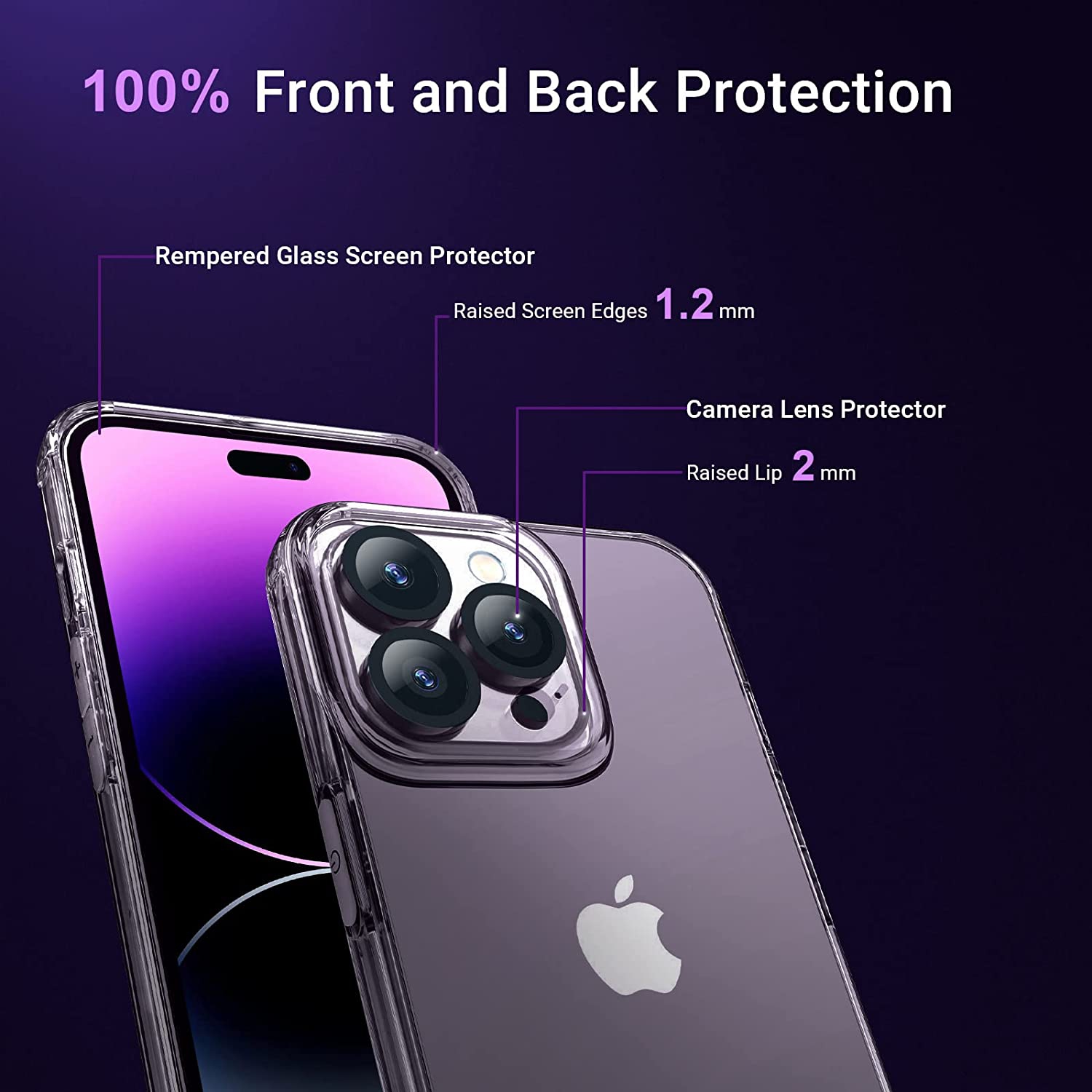 [5 in 1 Designed for iPhone 14 Pro Clear Case with Screen Protector[2 Pack] + Camera Lens Protector[2 Pack],