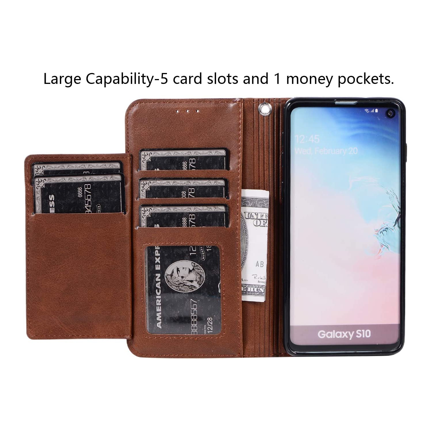 Étui portefeuille pour Galaxy S8 plus de Samsung, 5 fentes pour cartes fermeture magnétique poche à fermeture à glissière sac à main cuir pu rabat
