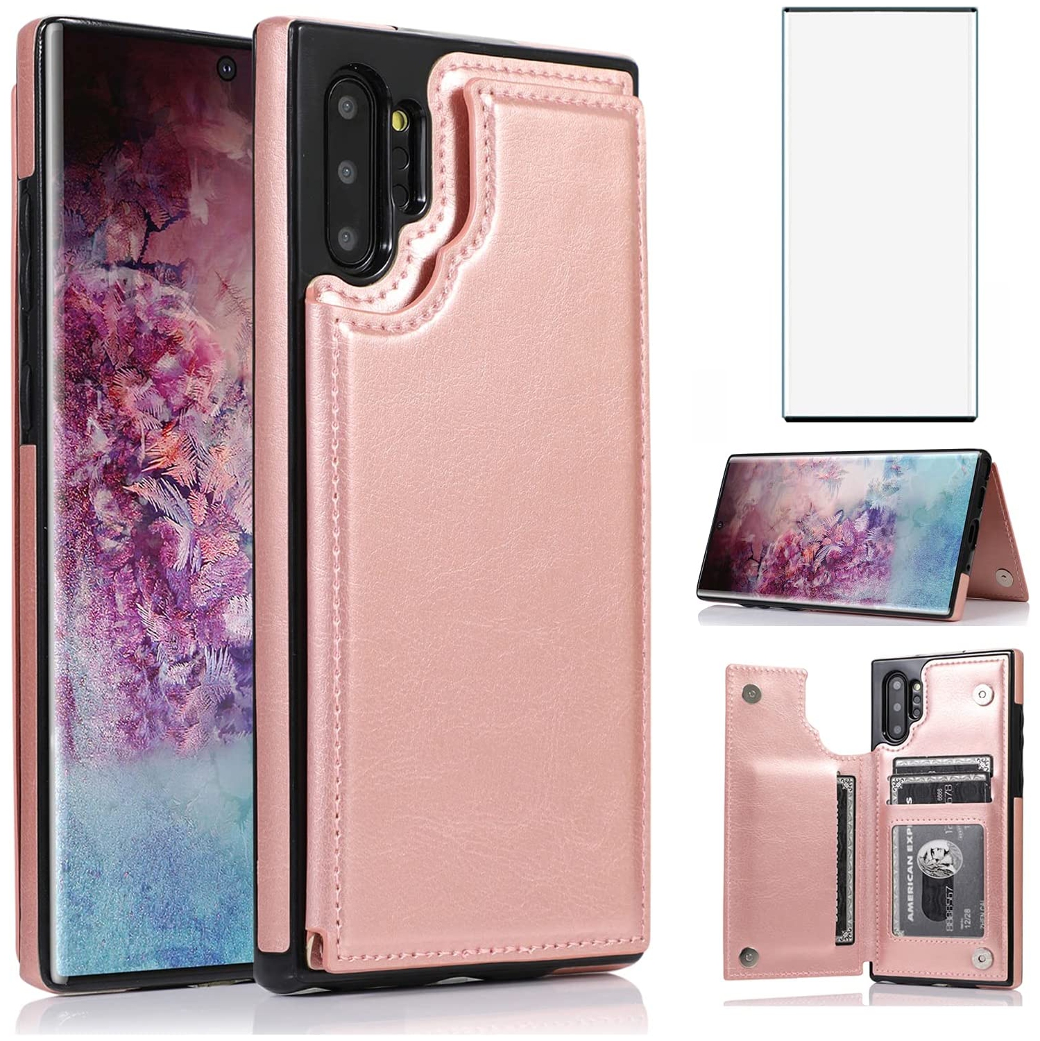 Compatible with Samsung Galaxy Note 10 Plus Glaxay Note10+ 5G Wallet Case and Tempered Glass Screen Protector